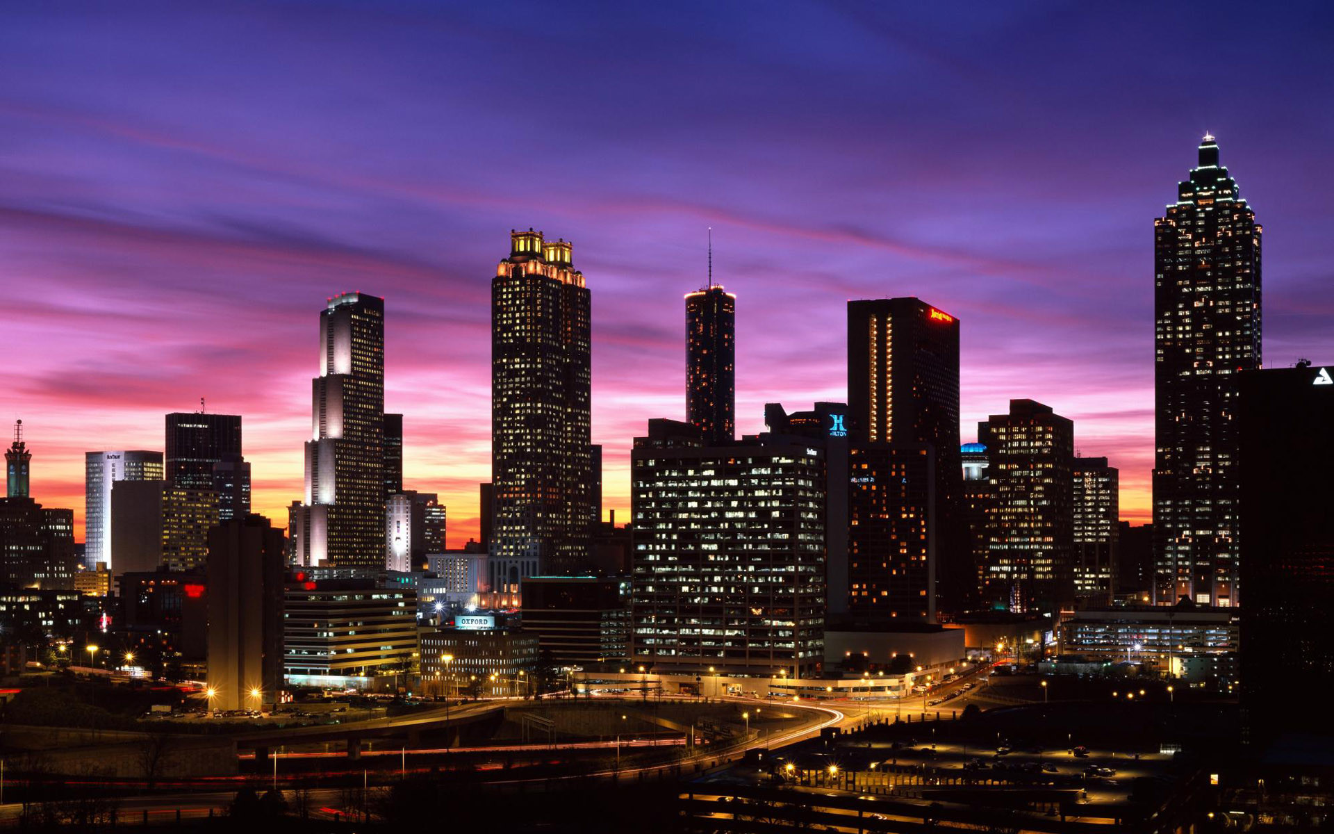 Atlanta, Skyline, Crepuscolo, Cielo viola, Grattacieli, 1920x1200, sfondo MacBook Pro
