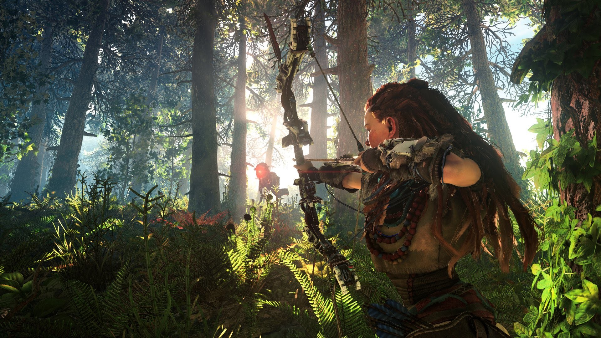 Aloy, Horizon Zero Dawn, Foresta, Arco, Full HD, sfondo desktop