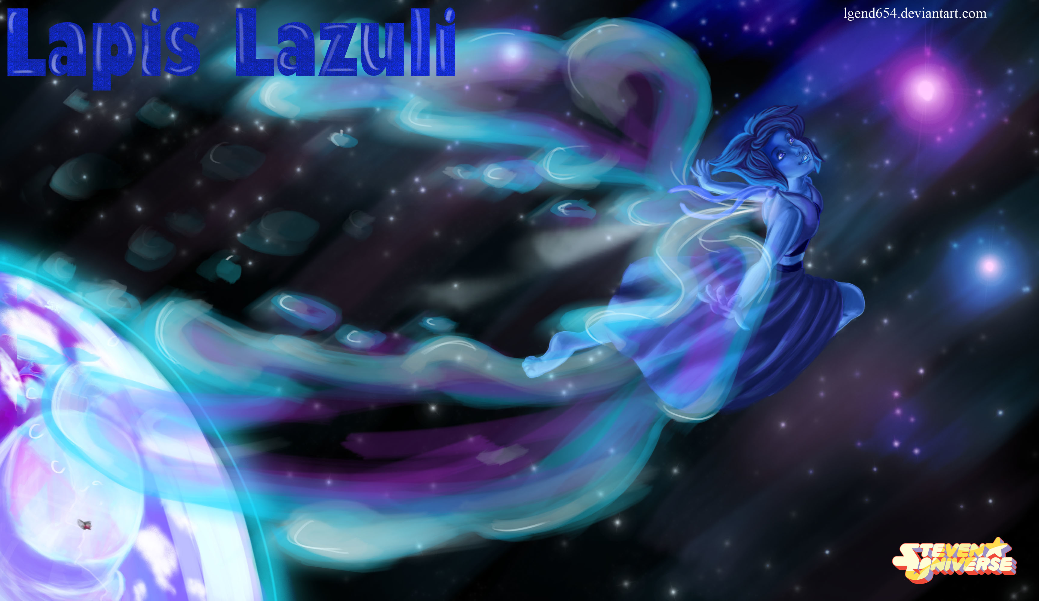 Lapislazzuli, Steven Universe, Mano d'acqua, Spazio, Fan art, 2K, wallpaper desktop