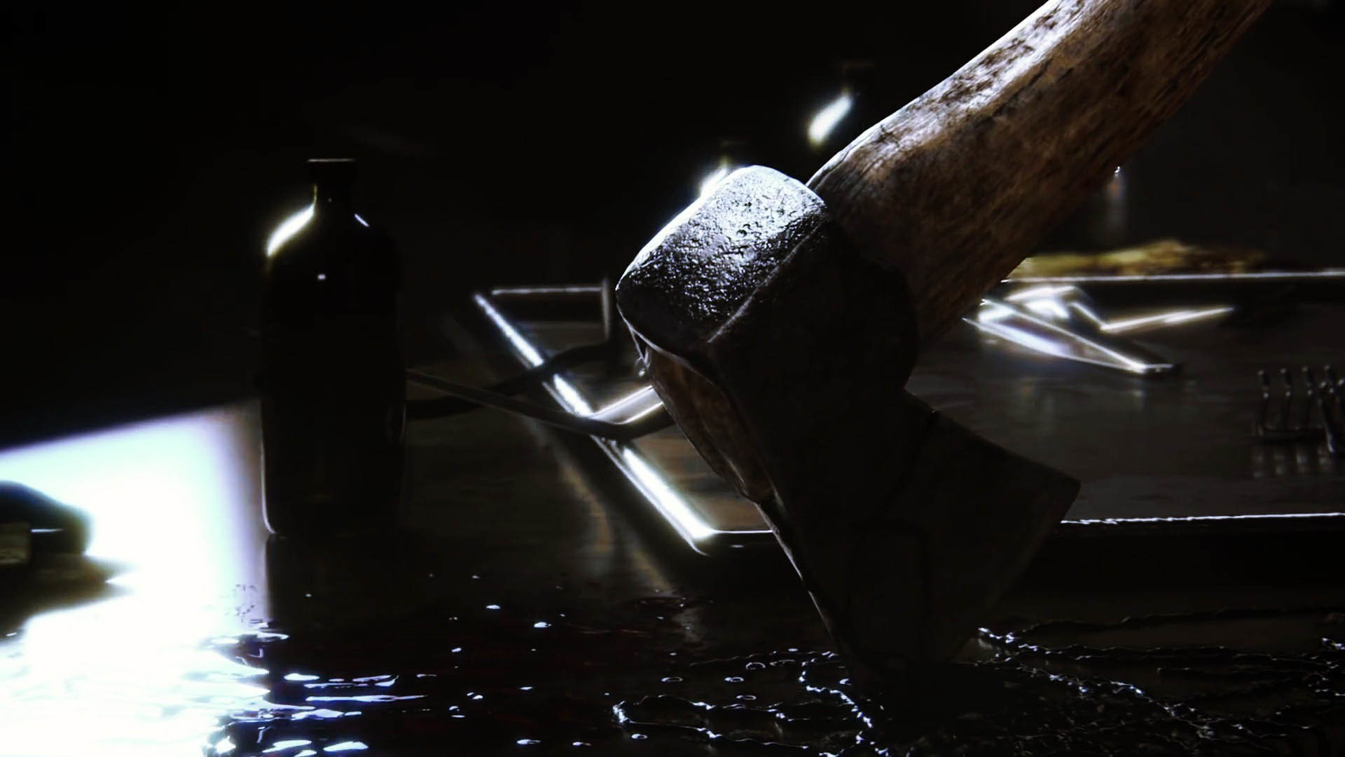 Resident Evil 7: Biohazard, Ascia, Bottiglia, Buio, Horror, Full HD, sfondo per PC e portatile
