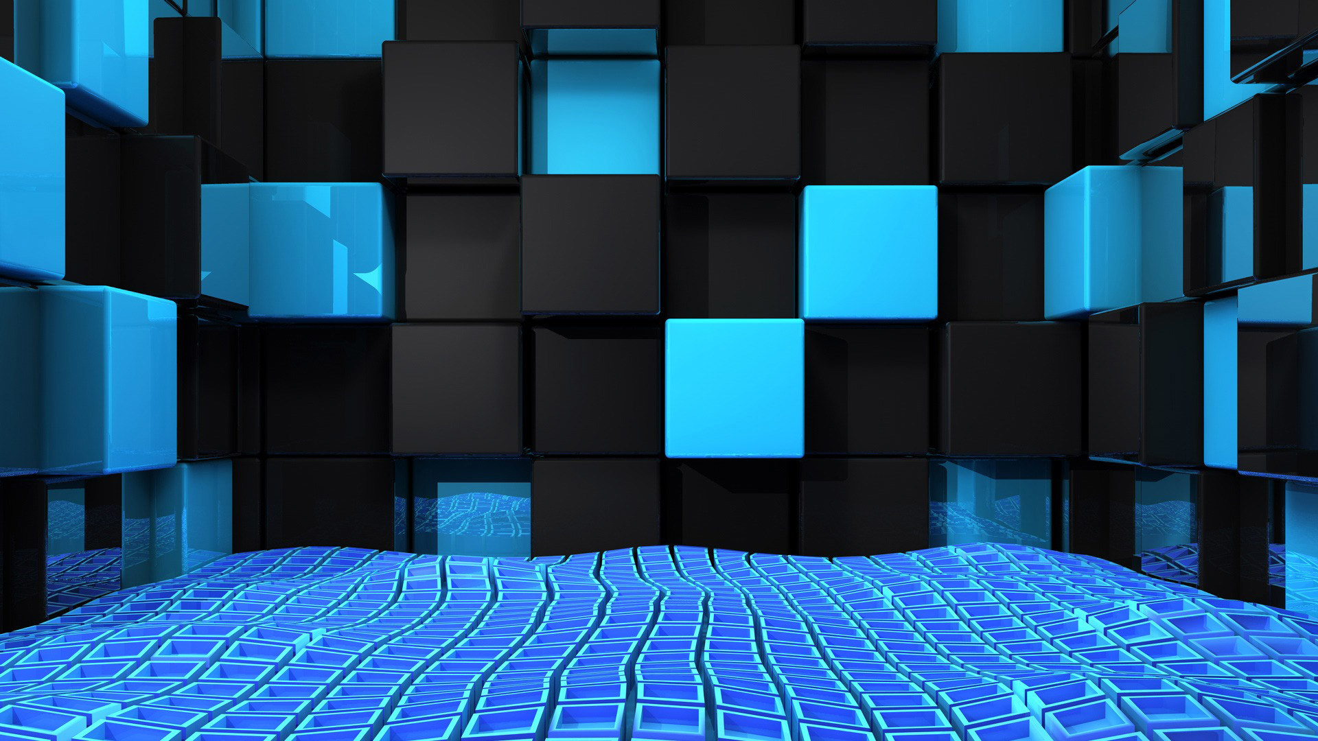 Cubi, Stanza, Blu, Rendering 3D, 1920x1080, sfondo per PC