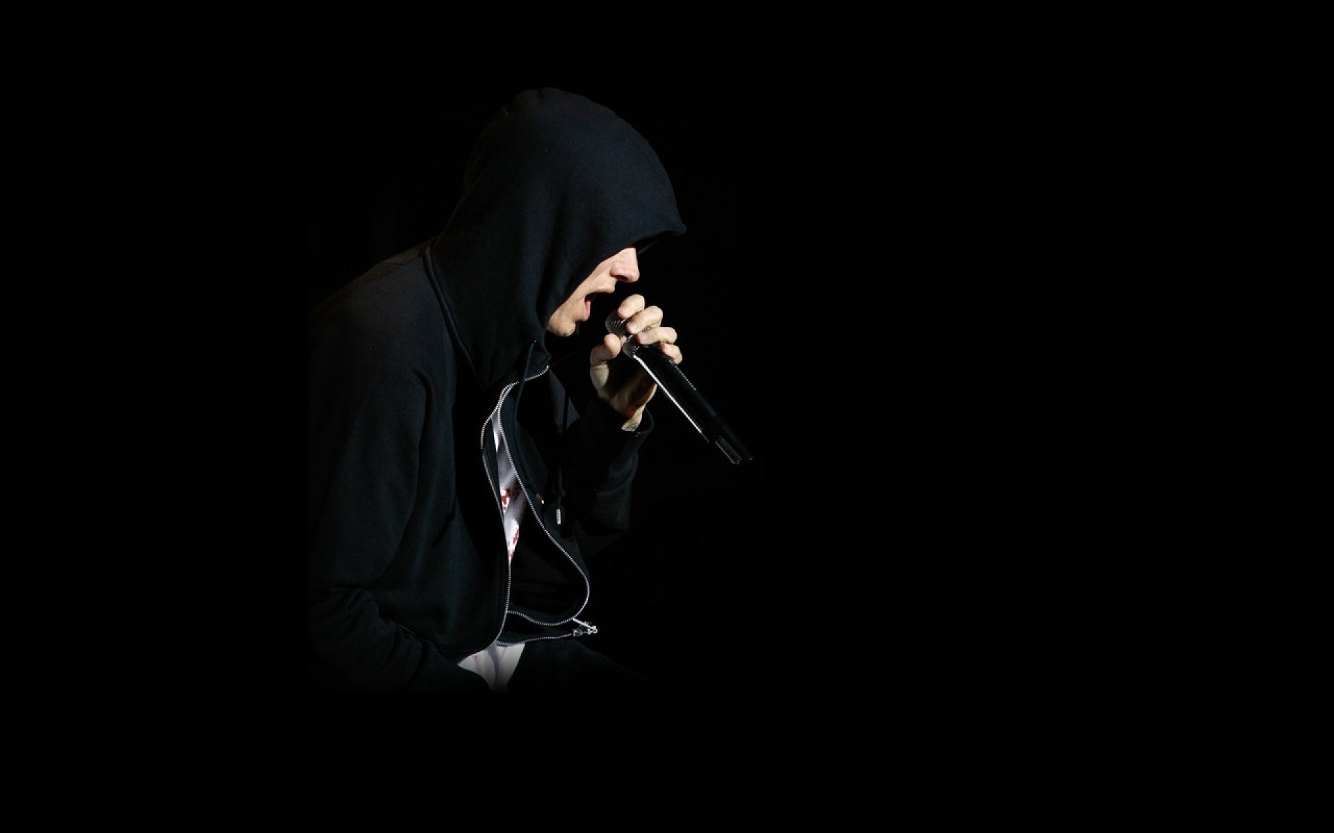 Eminem, Felpa con cappuccio, Microfono, Sfondo nero, Full HD, wallpaper desktop