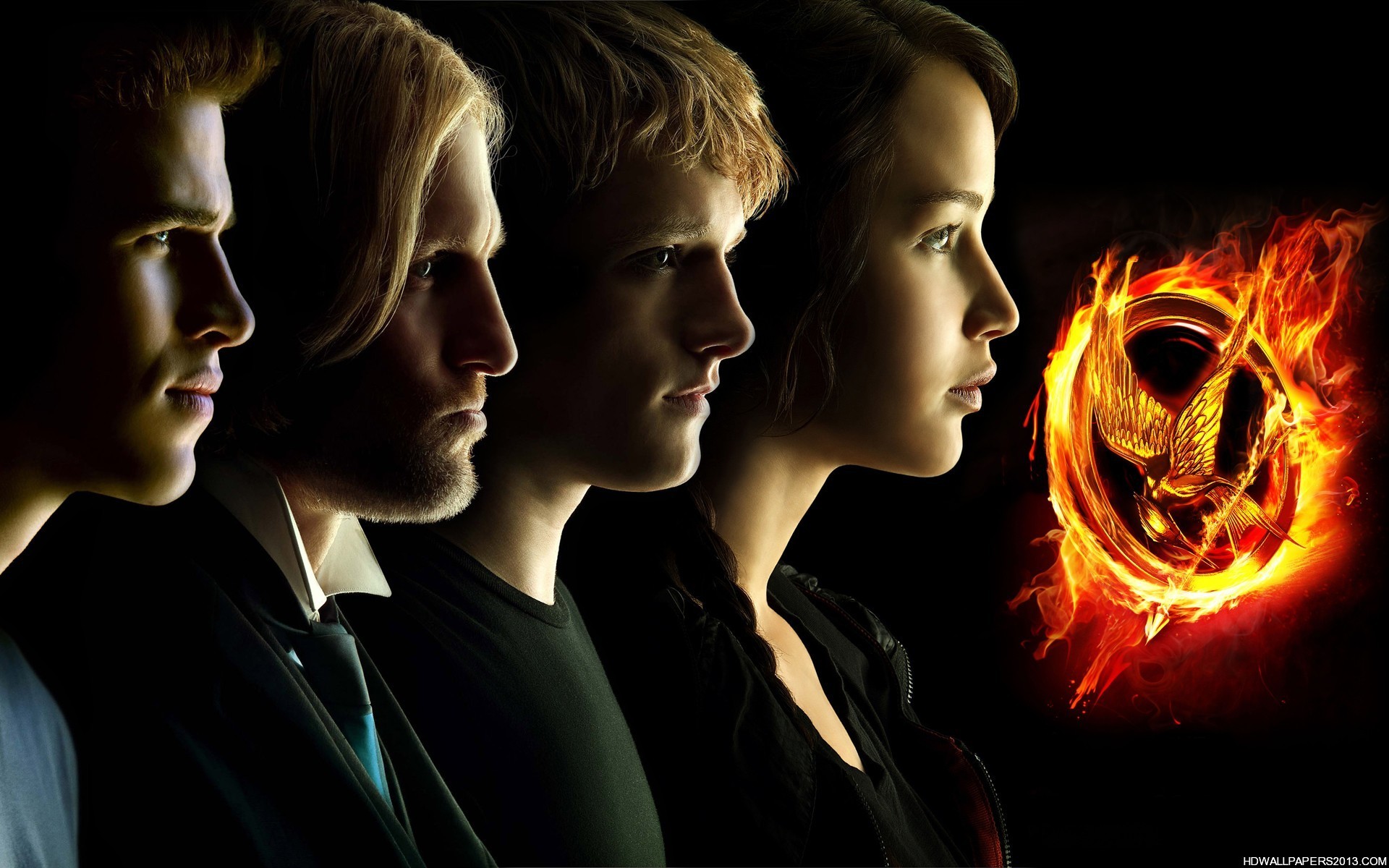 Liam Hemsworth, Woody Harrelson, Josh Hutcherson, Jennifer Lawrence, Hunger Games, Ghiandaia imitatrice, sfondo desktop