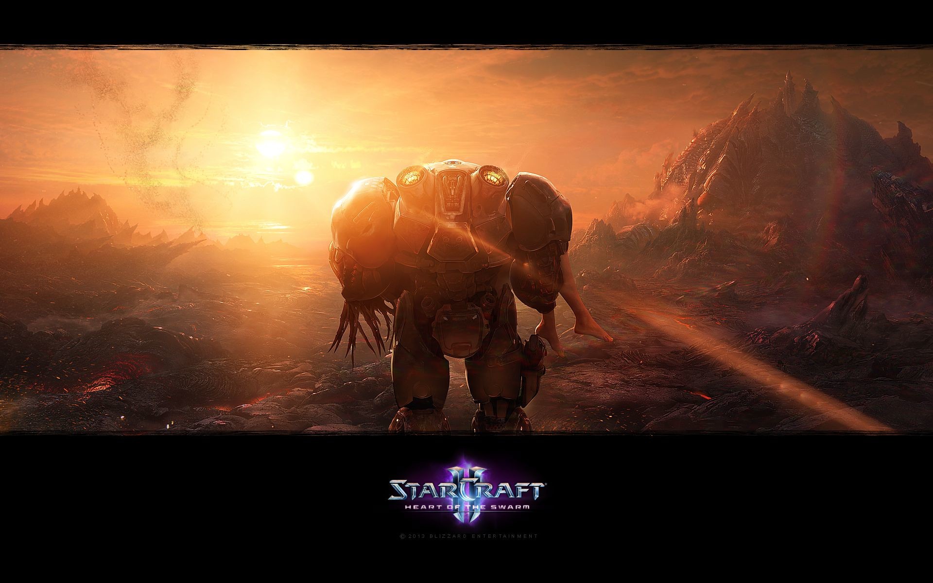 StarCraft II: Heart of the Swarm, Marine terrestre, Tramonto, Logo, sfondo 16:10 Full HD