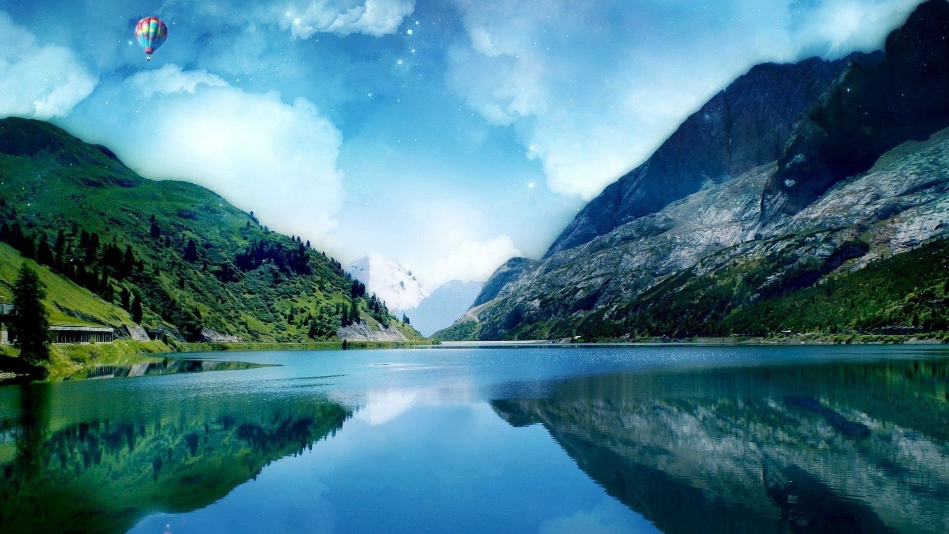 Lago di montagna, Valle, Riflesso, Cielo azzurro, Full HD, wallpaper per computer