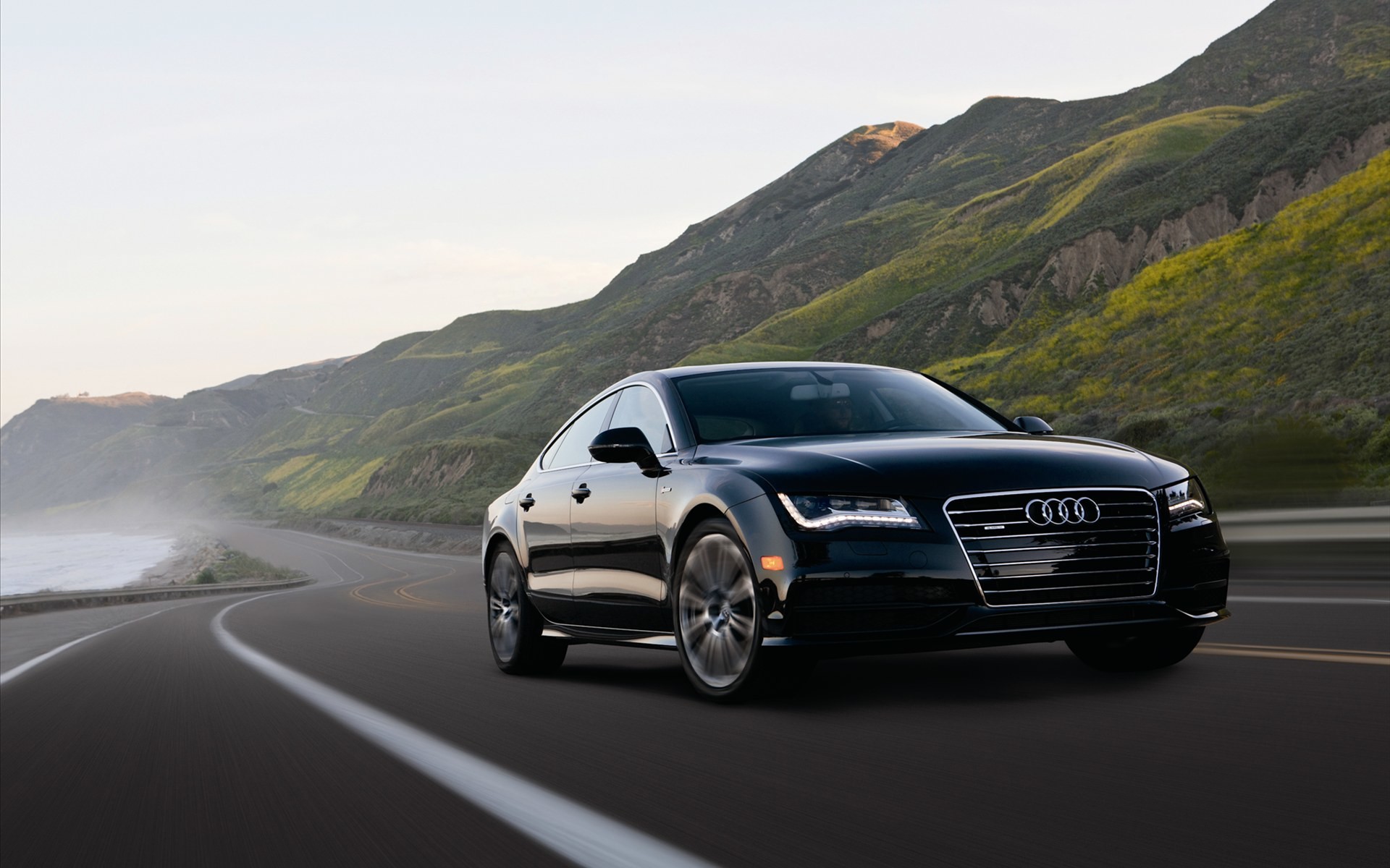 Audi A7 Sportback, Audi, Strada costiera, Nero, Full HD, wallpaper per PC