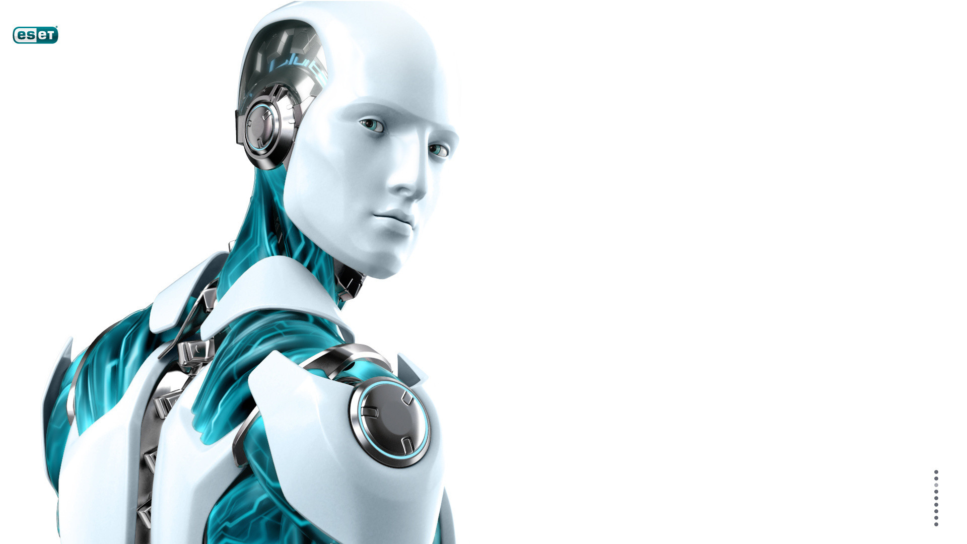 ESET, Robot umanoide, Rendering 3D, Sfondo bianco, Full HD, wallpaper desktop