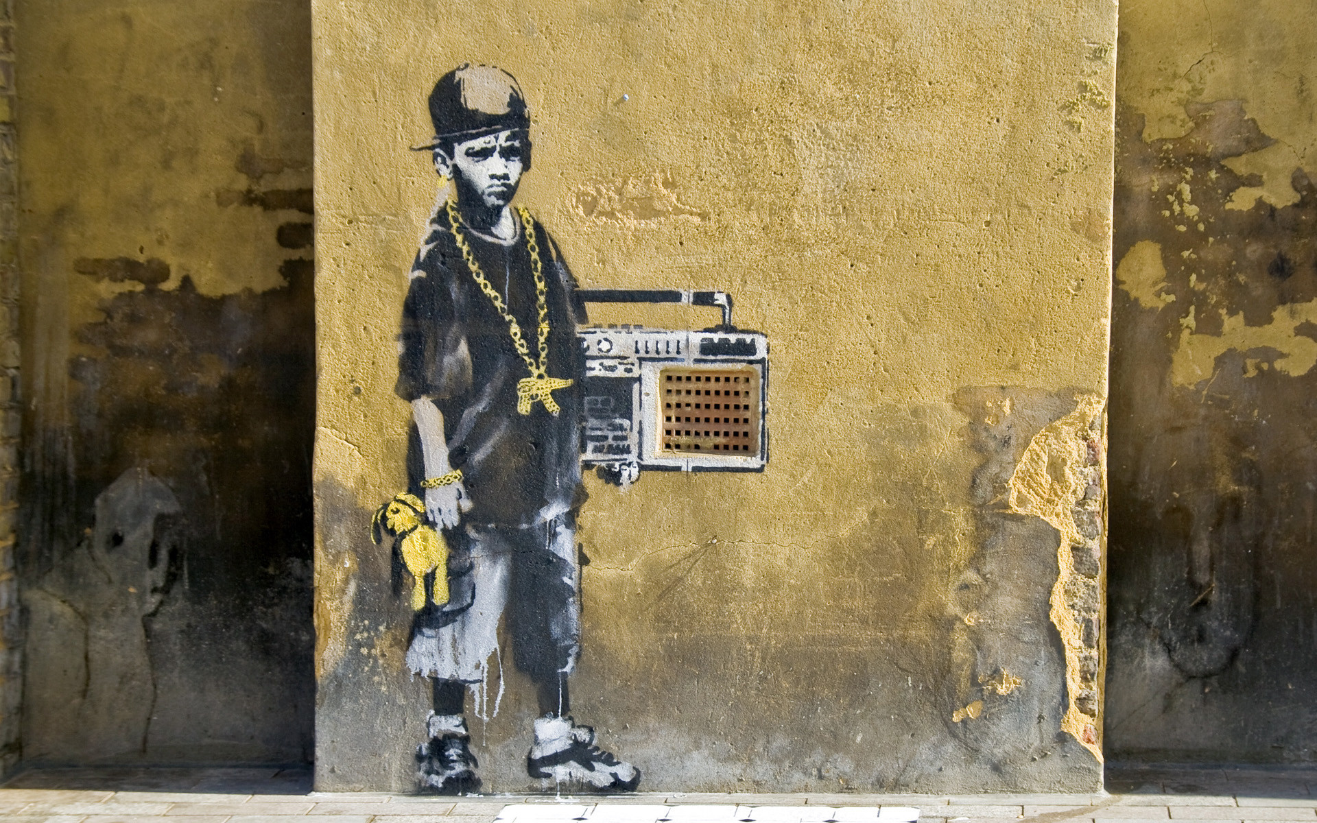 Banksy, Bambino, Boombox, Street art, 1920x1200, sfondo per PC