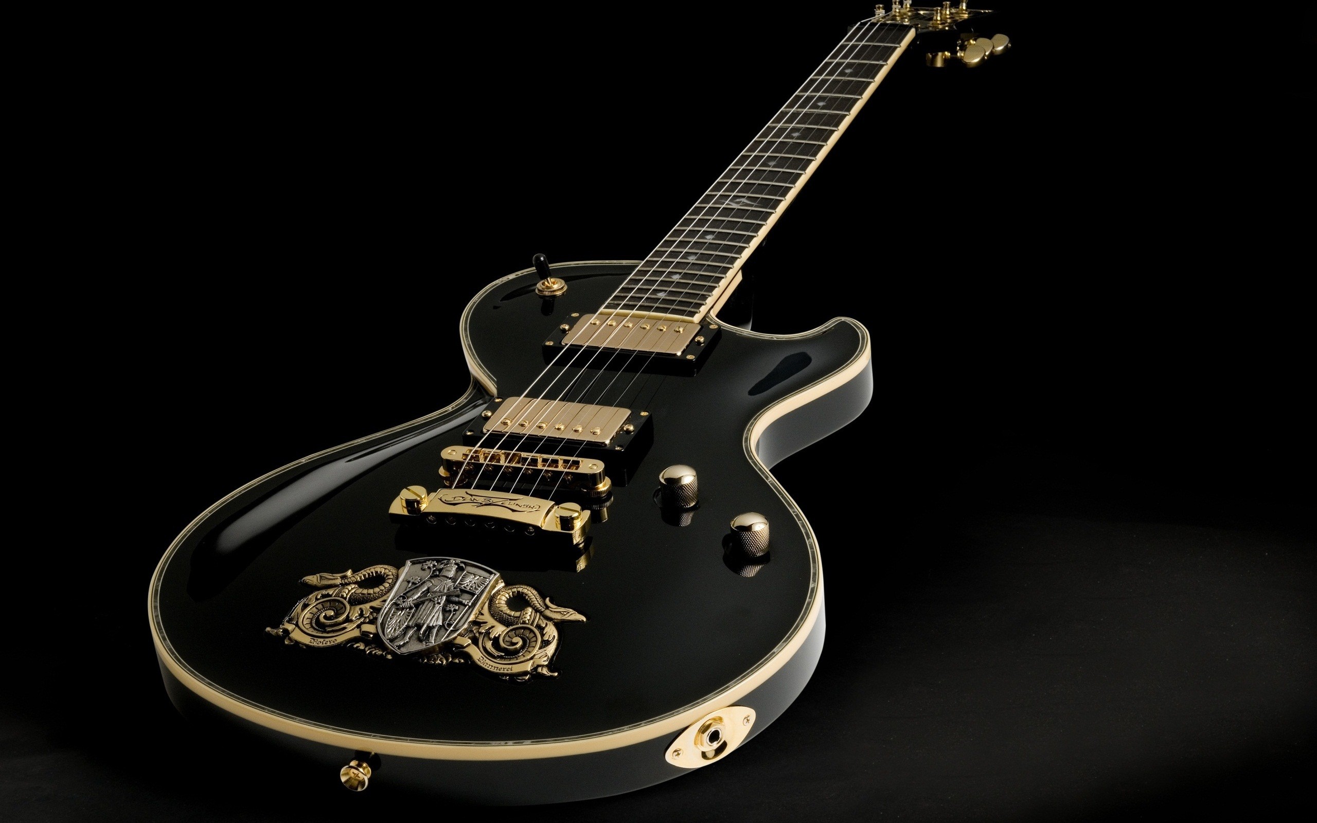 Gibson Les Paul, Chitarra elettrica, Nera, Sfondo nero, 2K, wallpaper per computer