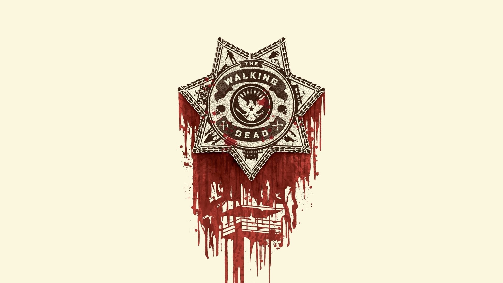 The Walking Dead, Distintivo da sceriffo, Sangue, Minimalista, Full HD, sfondo desktop