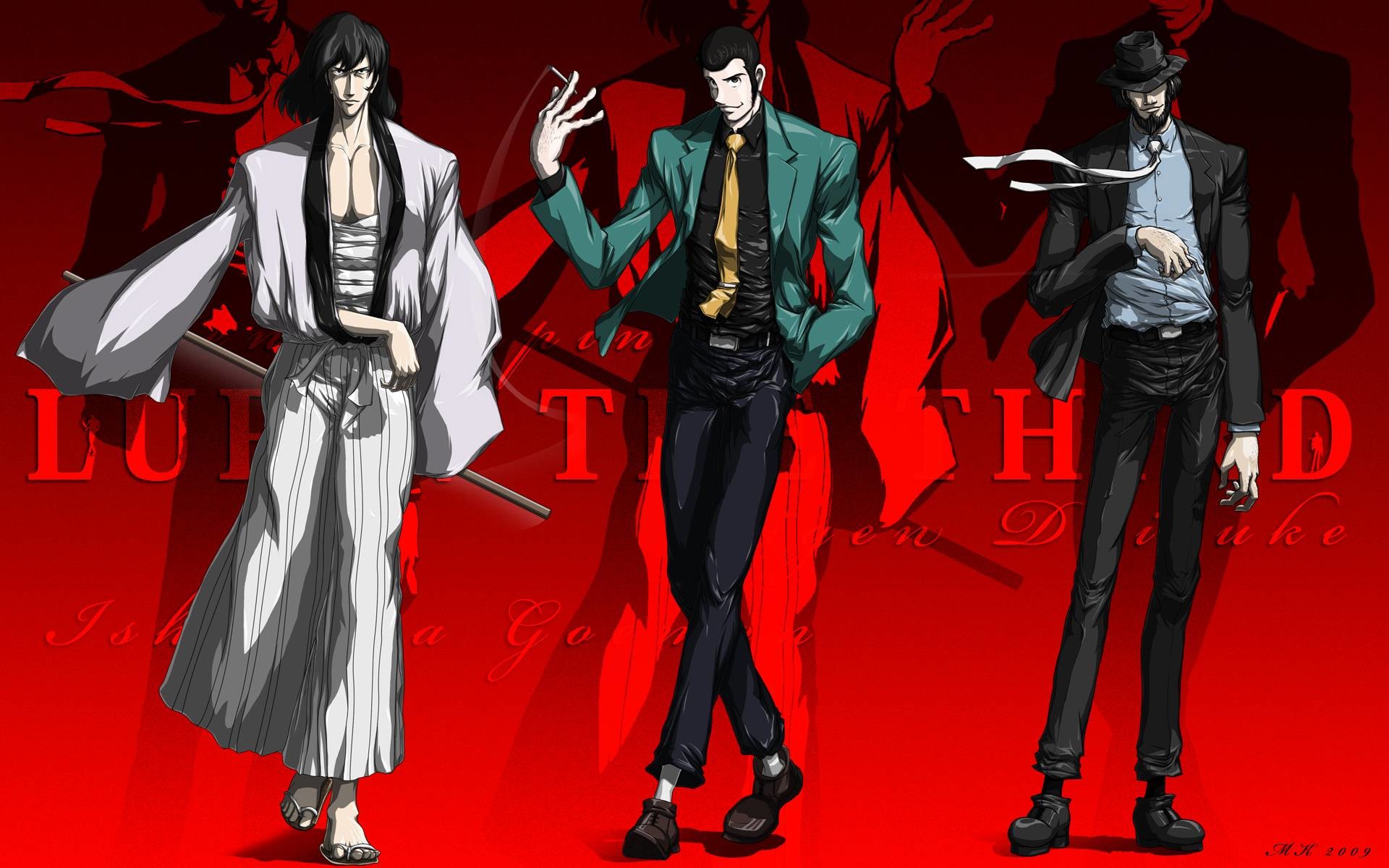 Lupin III, Goemon Ishikawa, Daisuke Jigen, Rosso, Anime, Full HD, wallpaper per PC