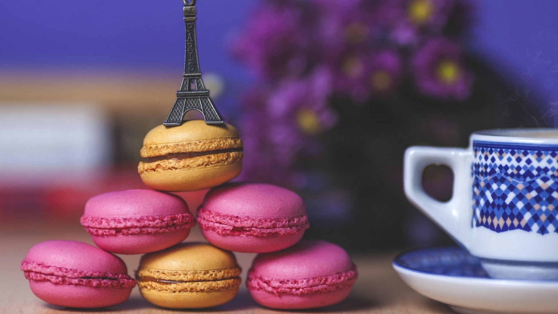Macarons, Torre Eiffel, Tazza, Piramide, 1920x1080, wallpaper desktop