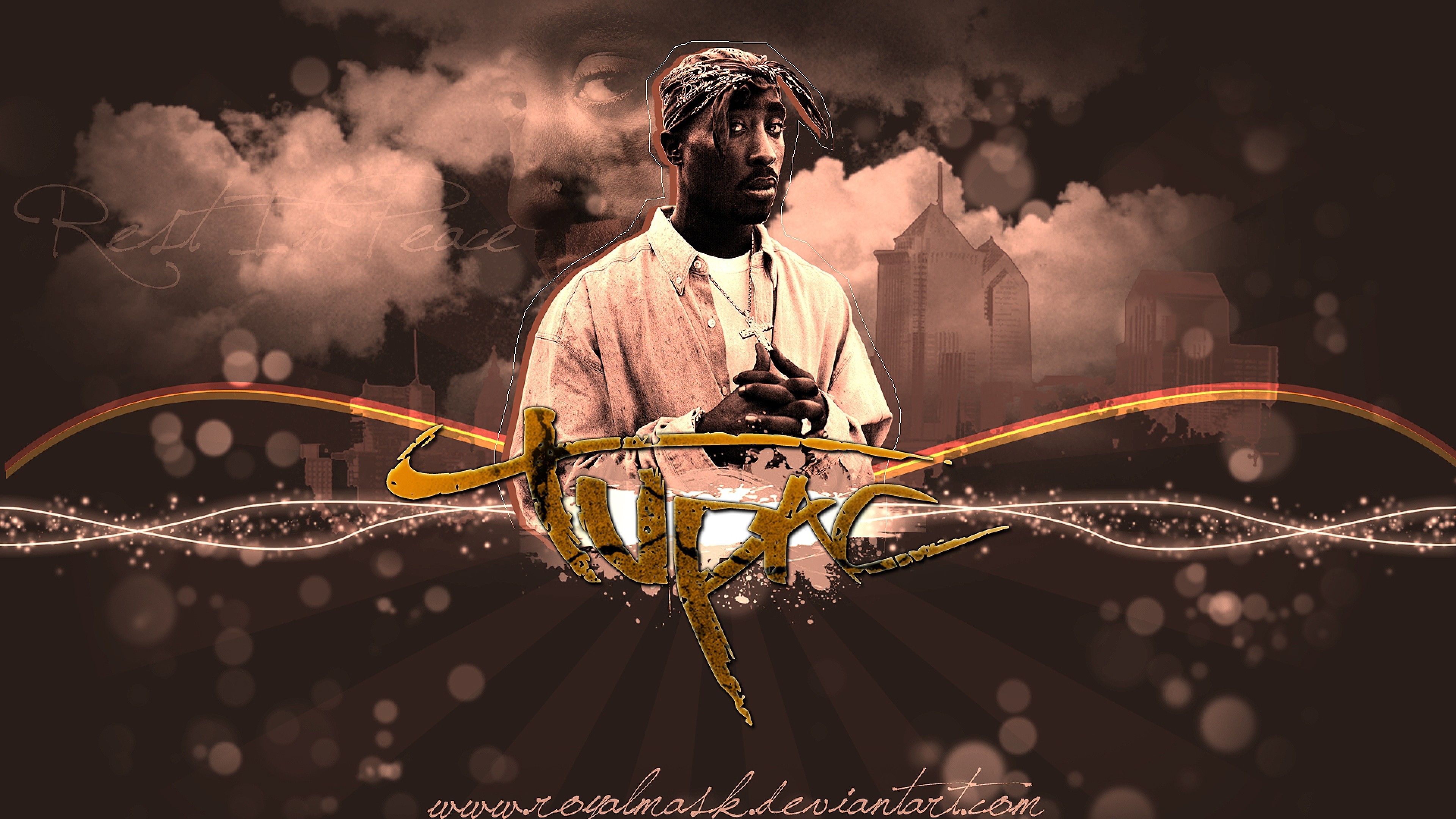 Tupac Shakur, Arte digitale, Bokeh, Toni seppia, 4K, sfondo desktop