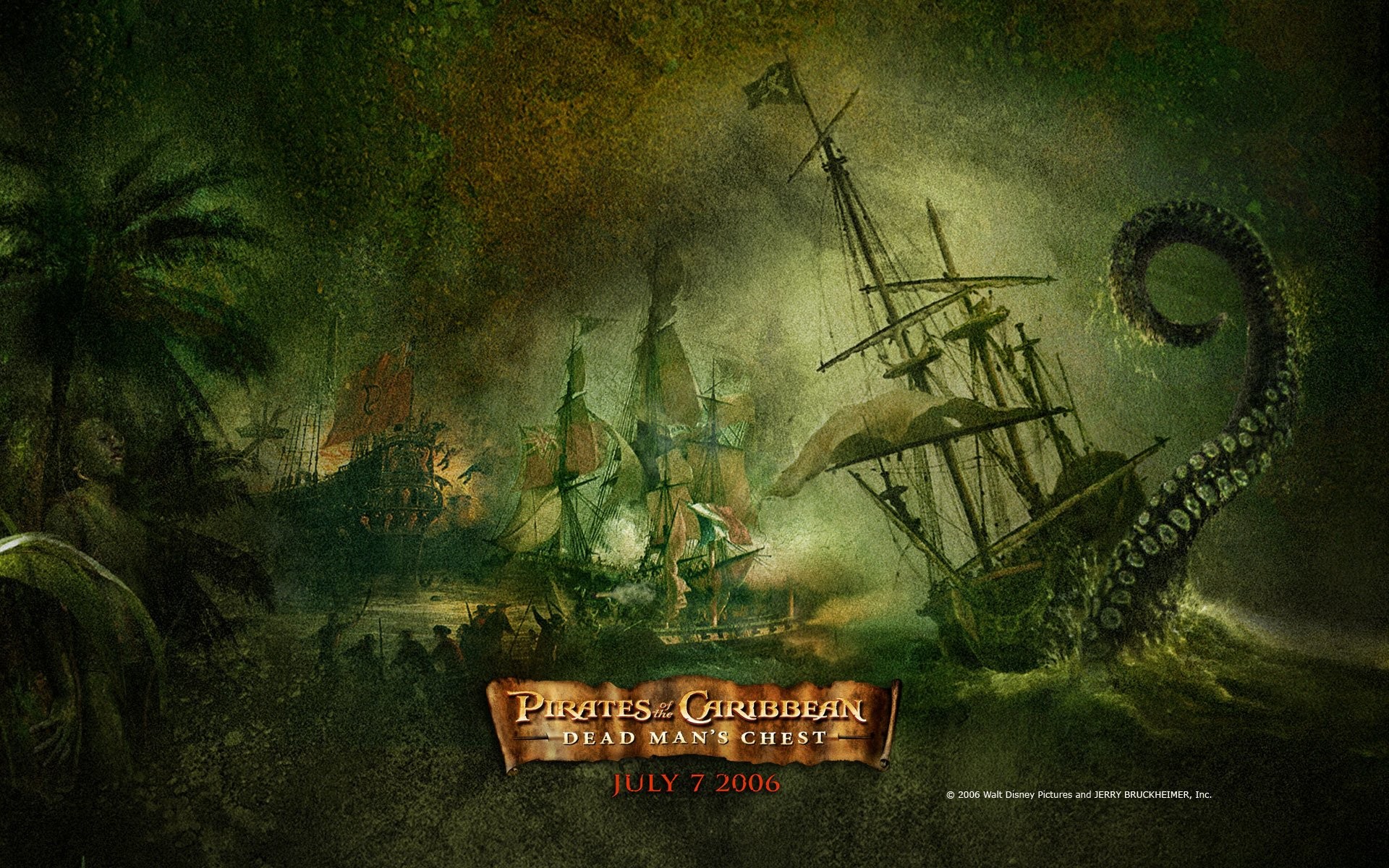 Pirati dei Caraibi: La maledizione del forziere fantasma, Kraken, Nave, Tentacoli, wallpaper Full HD