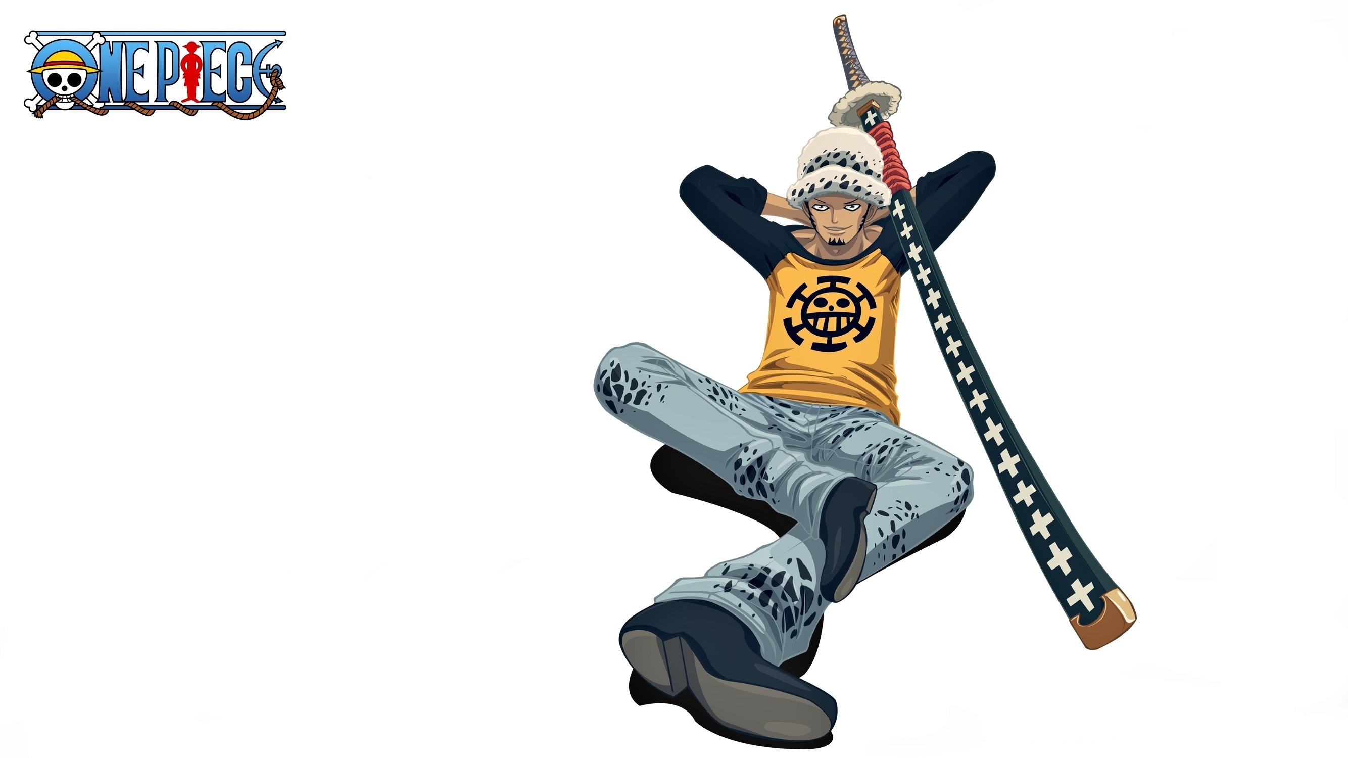 Trafalgar Law, Kikoku, One Piece, Sfondo bianco, 2K, wallpaper per computer
