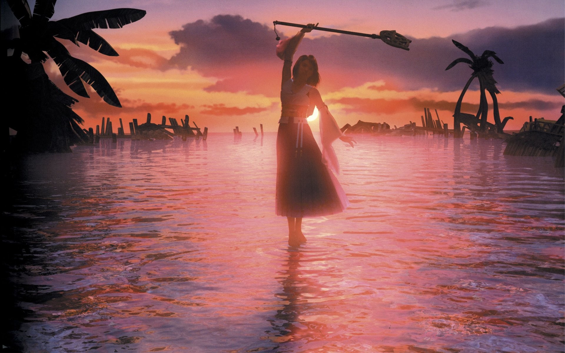Yuna, Final Fantasy X, Mandare, Tramonto, Mare, 1920x1200, immagine di sfondo