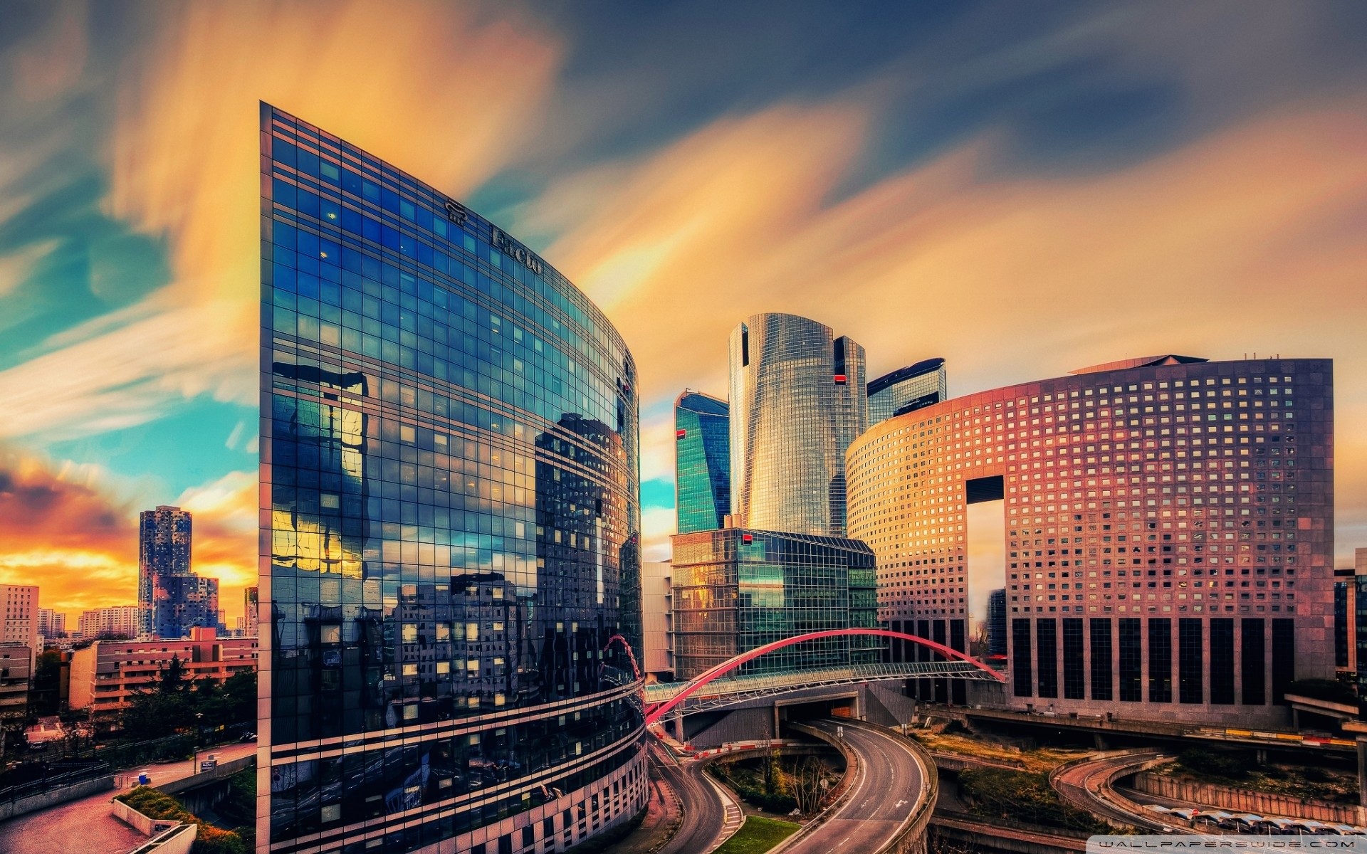 La Défense, Parigi, Grattacieli, Vetro, Tramonto, 1920x1200, sfondo MacBook Pro