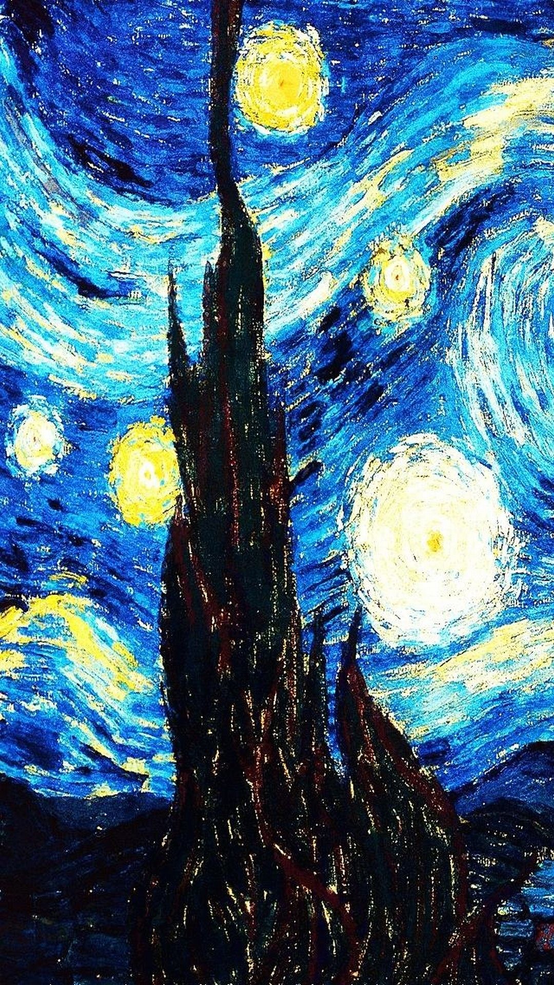 Notte stellata, Vincent van Gogh, Pittura, Blu, Full HD, schermata di blocco iPhone 5S