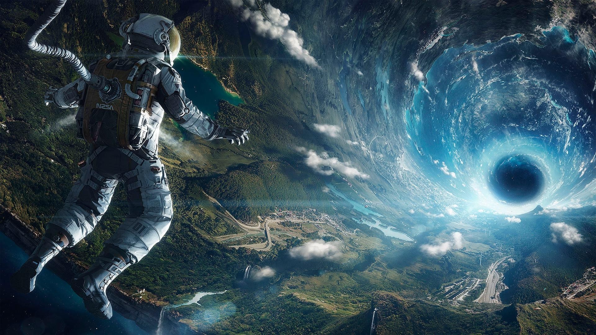 Astronauta, Buco nero, Surreale, 1920x1080, immagine di sfondo