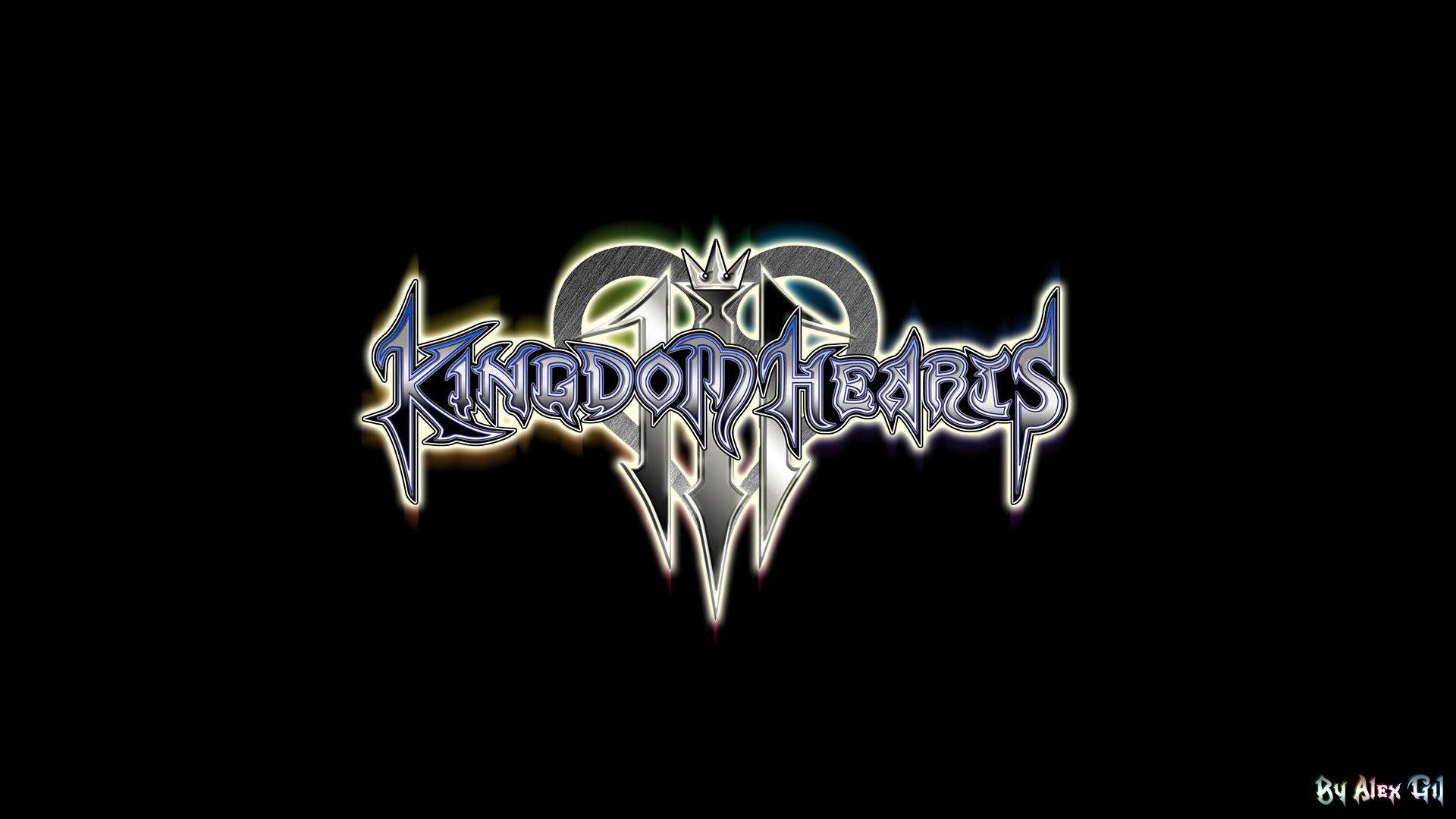 Kingdom Hearts III, Logo, Sfondo nero, Argento, Minimalista, Full HD, wallpaper per PC