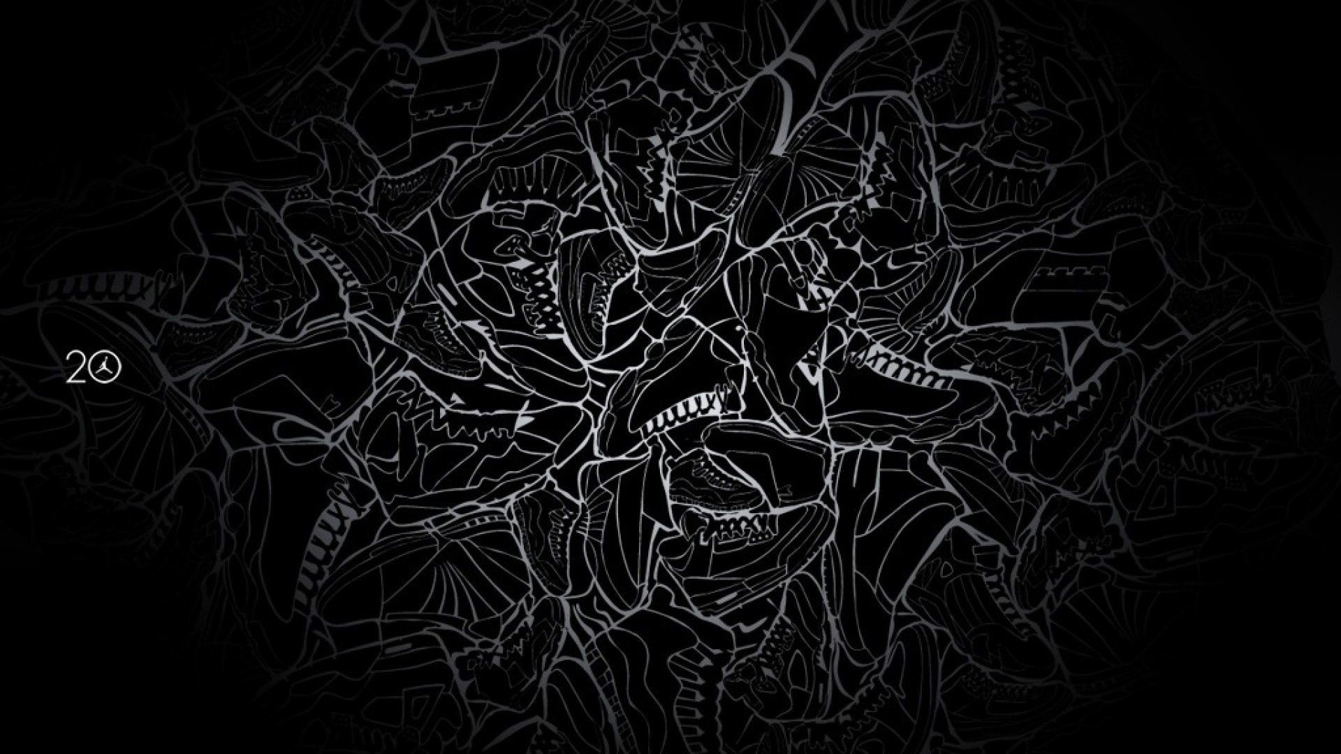 Air Jordan, Scarpe da basket, Disegno al tratto, Sfondo nero, 1920x1080, wallpaper desktop
