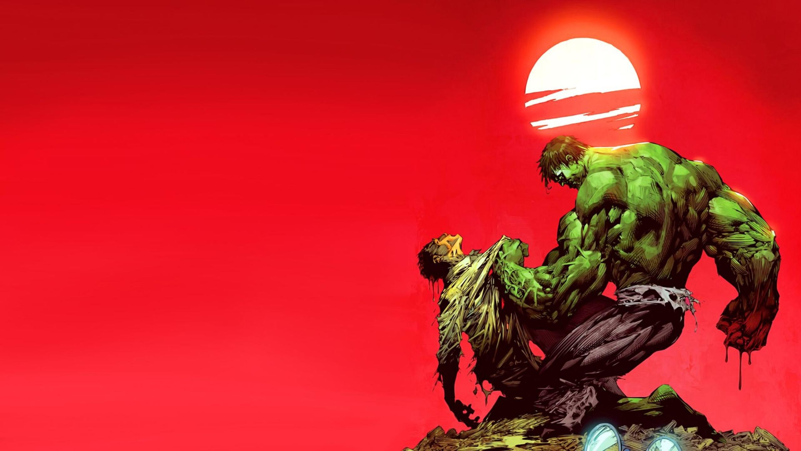 Hulk, Sole rosso, Sfondo rosso, Fumetti, 2560x1440, wallpaper desktop