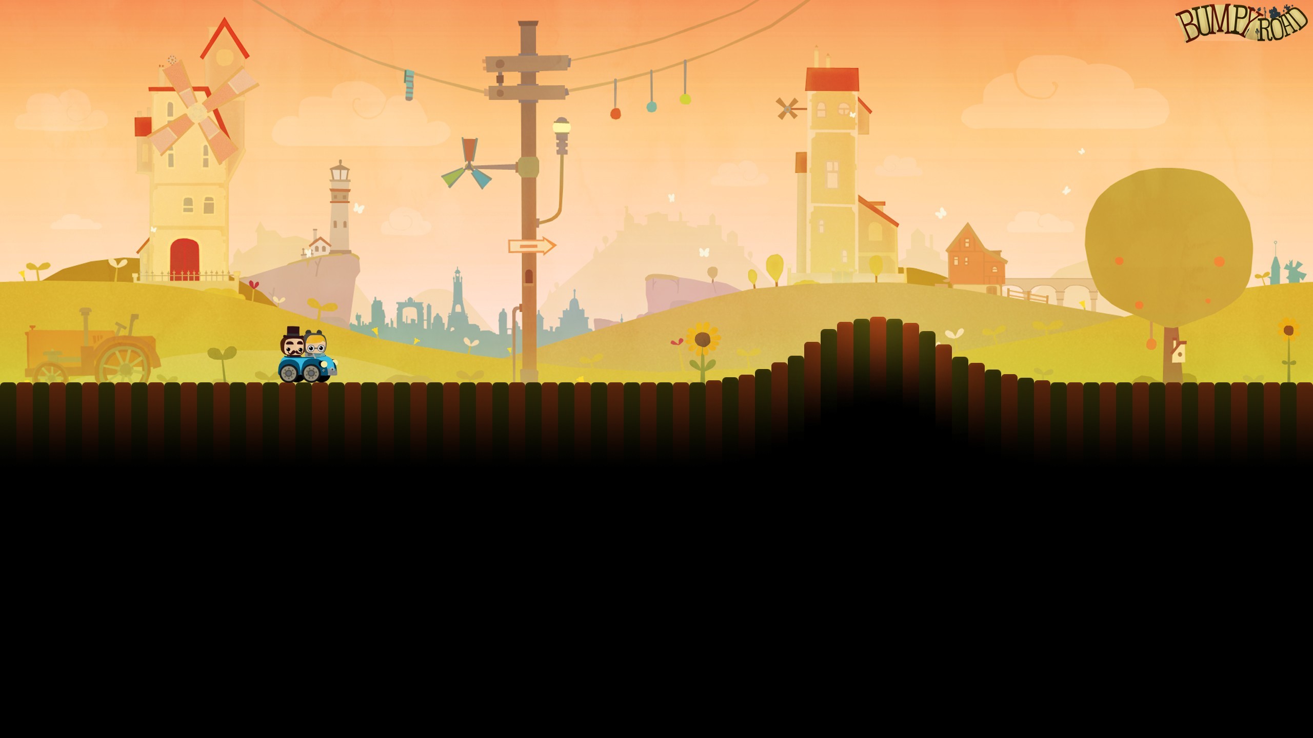 Pixel art, Villaggio, Tramonto, Collina, Arancione, 2K, sfondo per portatile