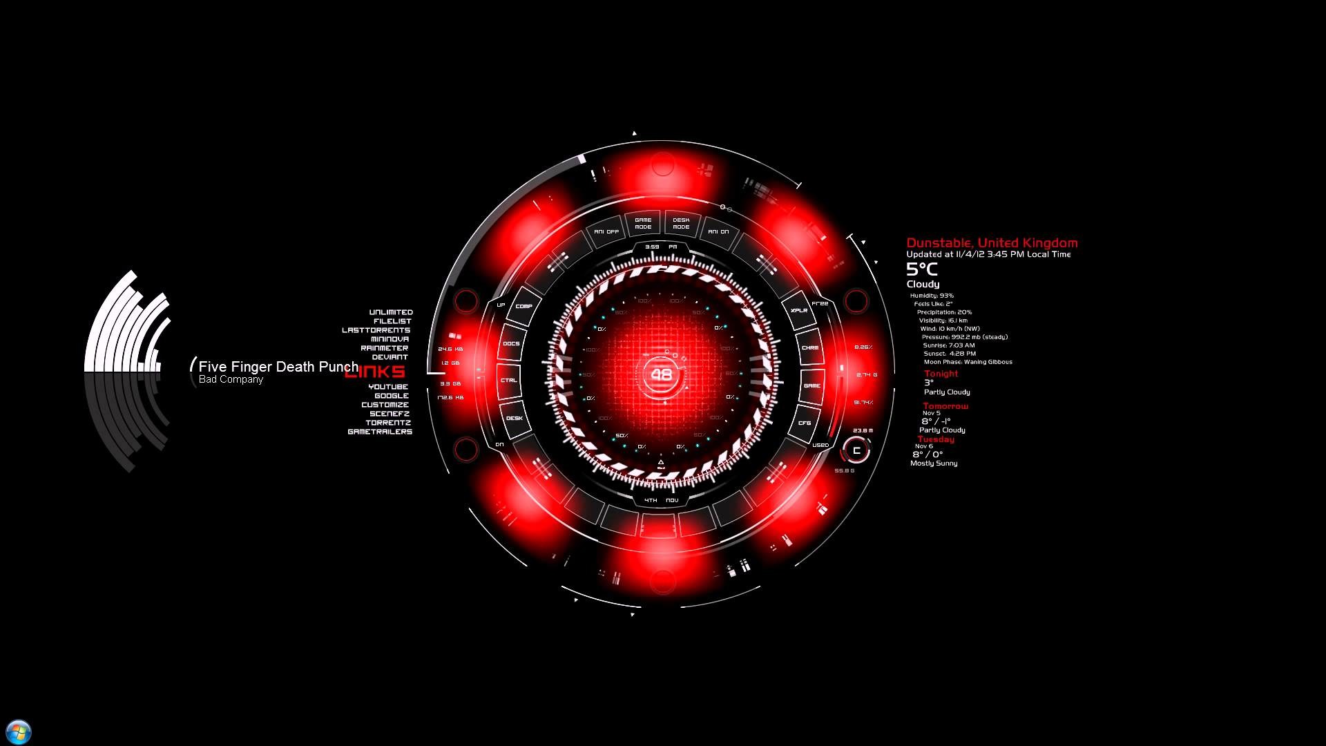 Reattore arc, Iron Man, Interfaccia, Rainmeter, Sfondo nero, 1920x1080, wallpaper desktop
