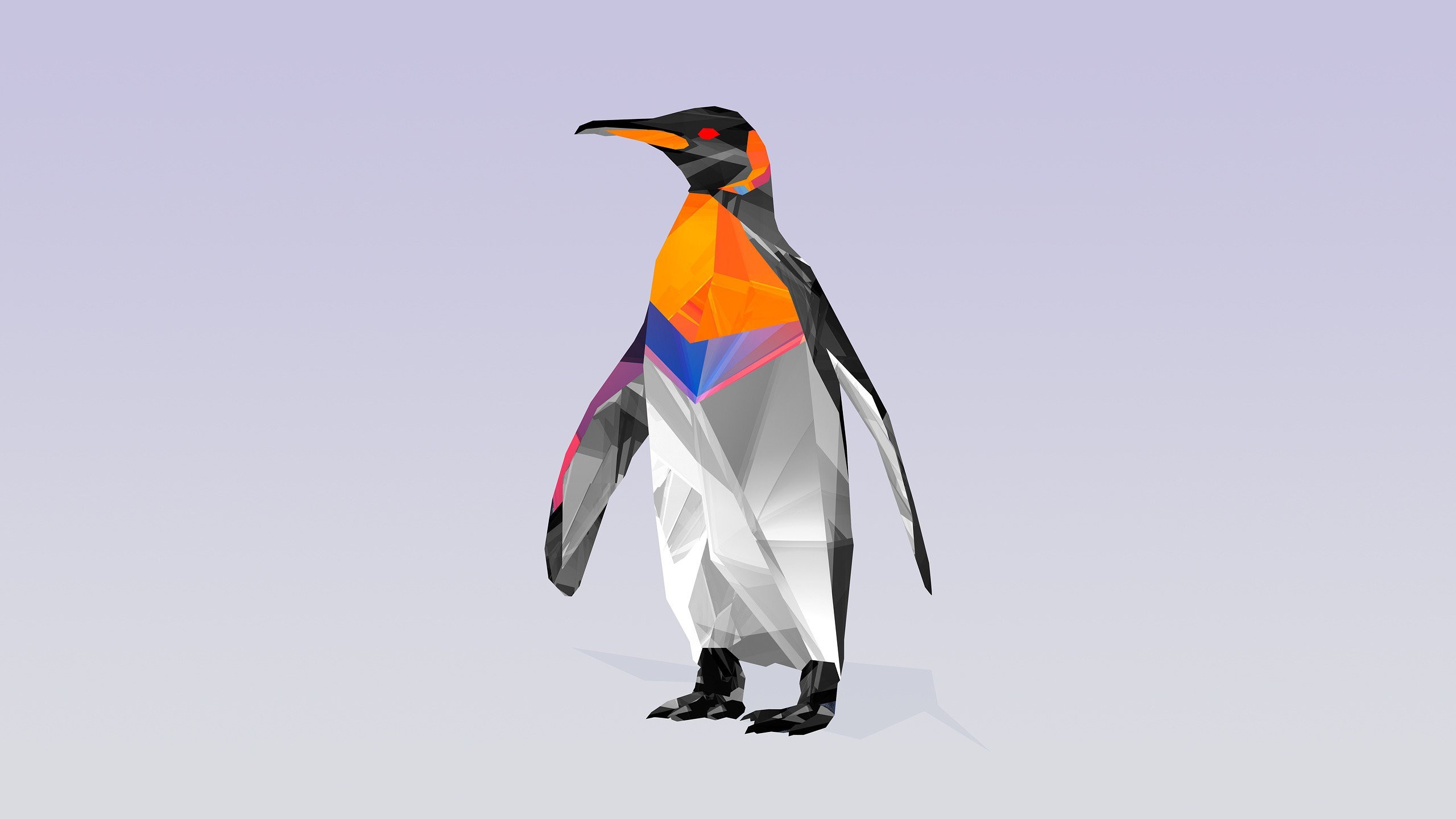 Pinguino, Low poly, Sfondo grigio, 16:9 2K, wallpaper widescreen