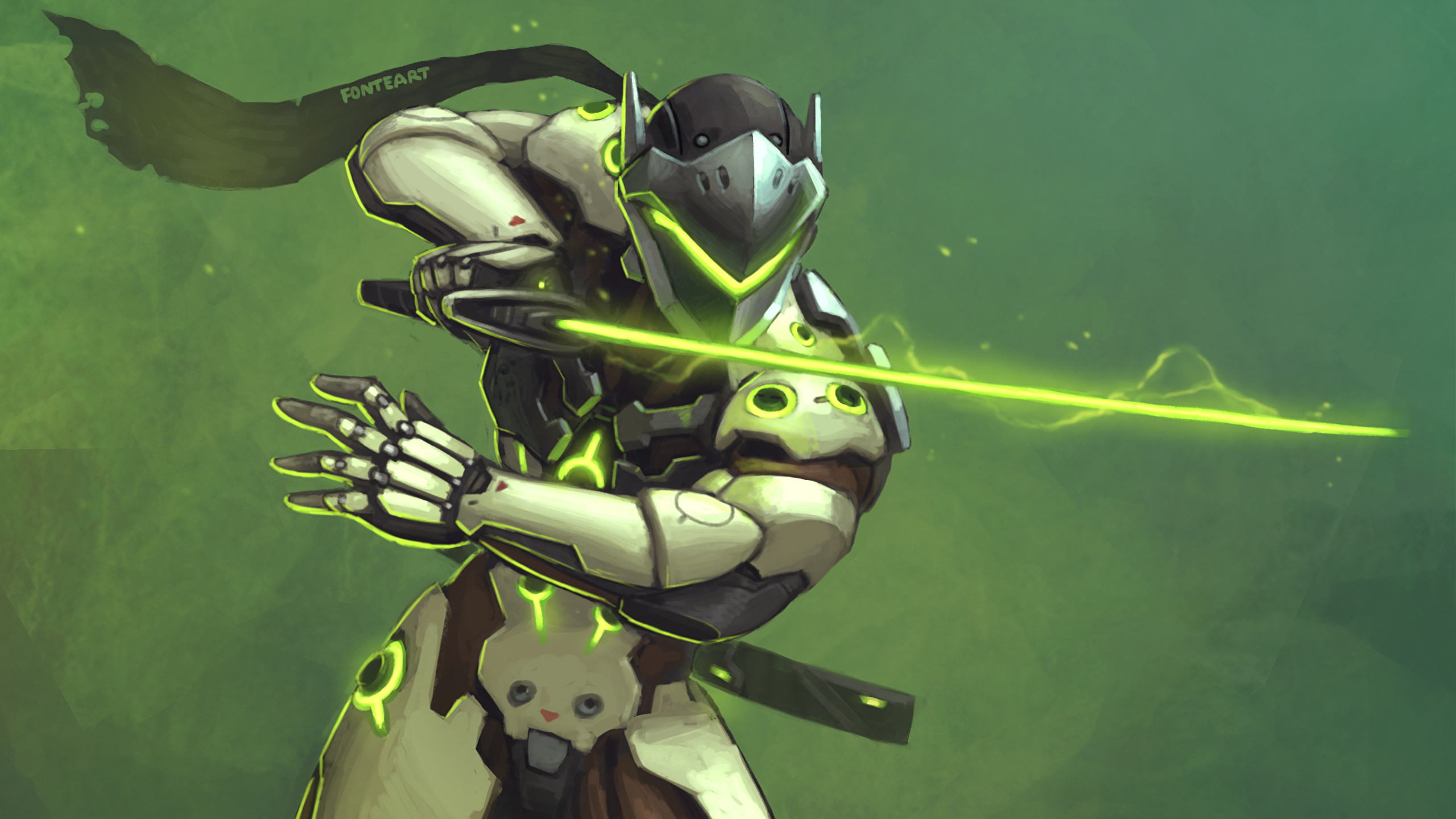 Genji, Overwatch, Shuriken, Verde, 2K 1440p, sfondo desktop