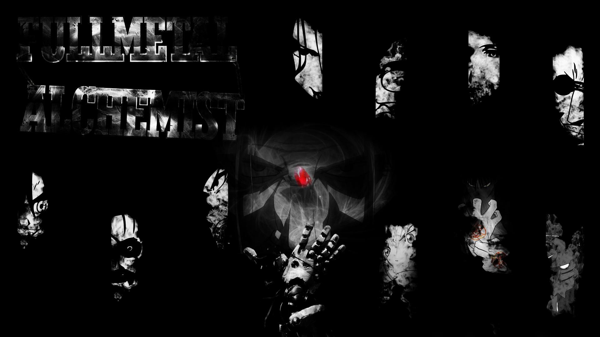 Fullmetal Alchemist: Brotherhood, Logo, Bianco e nero, Sfondo nero, wallpaper Windows 11