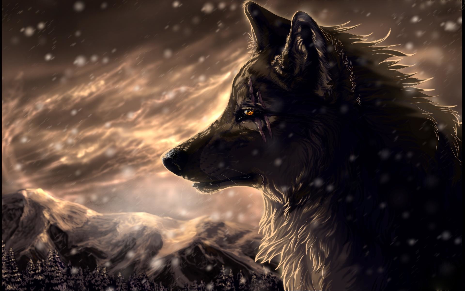 Lupo, Neve, Arte fantasy, Profilo, 1920x1200, sfondo MacBook Pro