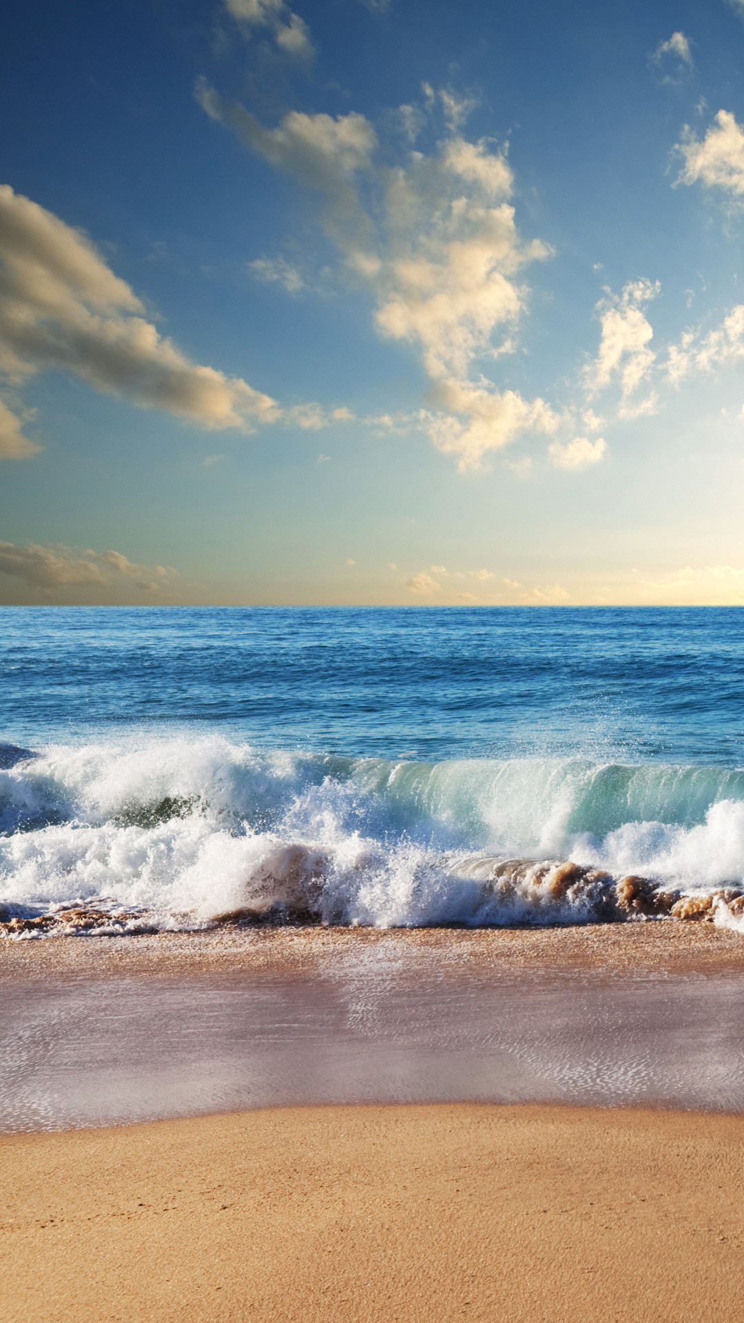 Onde, Spiaggia, Cielo nuvoloso, Full HD, schermata di blocco del cellulare
