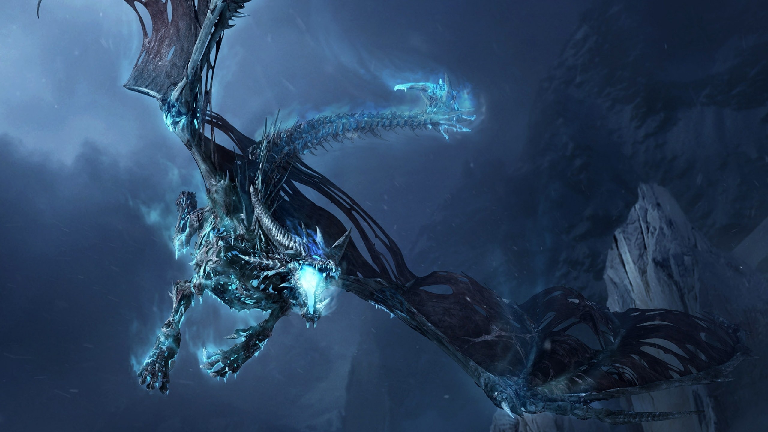 Sindragosa, Warcraft, Drago di ghiaccio, Non morto, Blu, 16:9 2K, sfondo widescreen