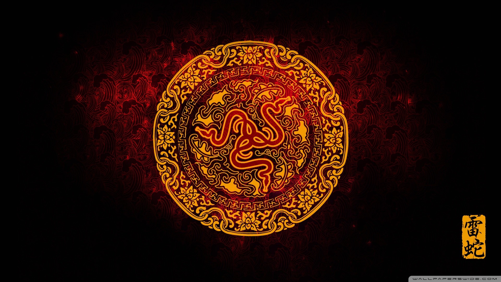 Razer, Logo Razer, Ornamento cinese, Rosso, Oro, Full HD, sfondo Windows 11