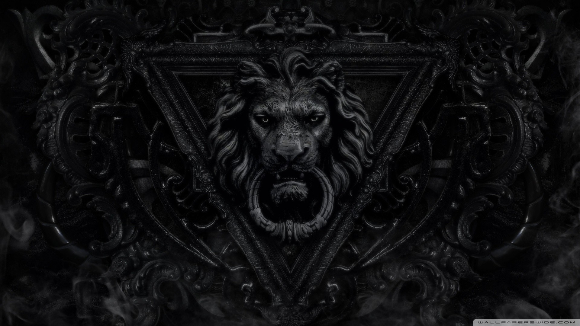 Leone, Battiporta, Bassorilievo, Toni scuri, Full HD, sfondo desktop