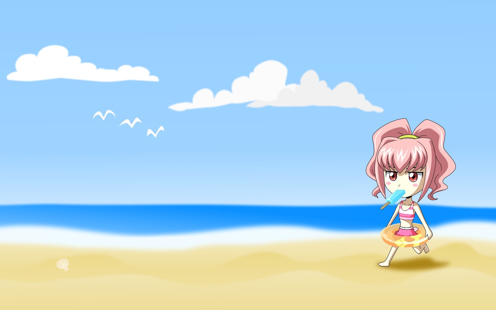 Ragazza chibi, Spiaggia, Mare, Estate, Anime, 1920x1200, immagine di sfondo