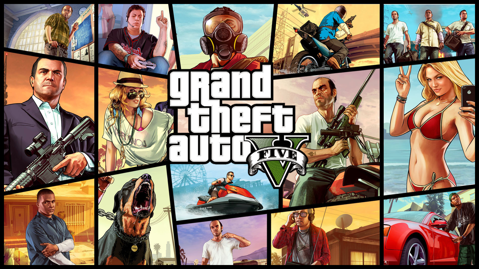 GTA V, Logo, Collage, Copertina, Full HD, sfondo desktop