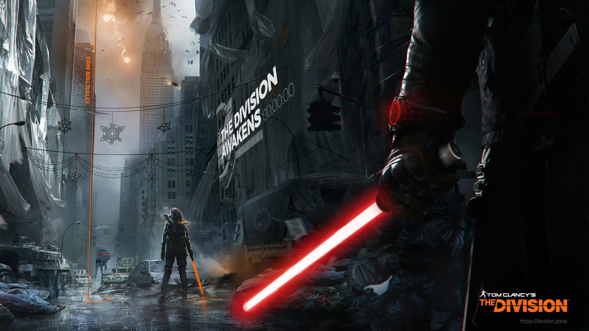 Tom Clancy's The Division, Star Wars: Il risveglio della Forza, Spada laser, Crossover, New York, sfondo desktop