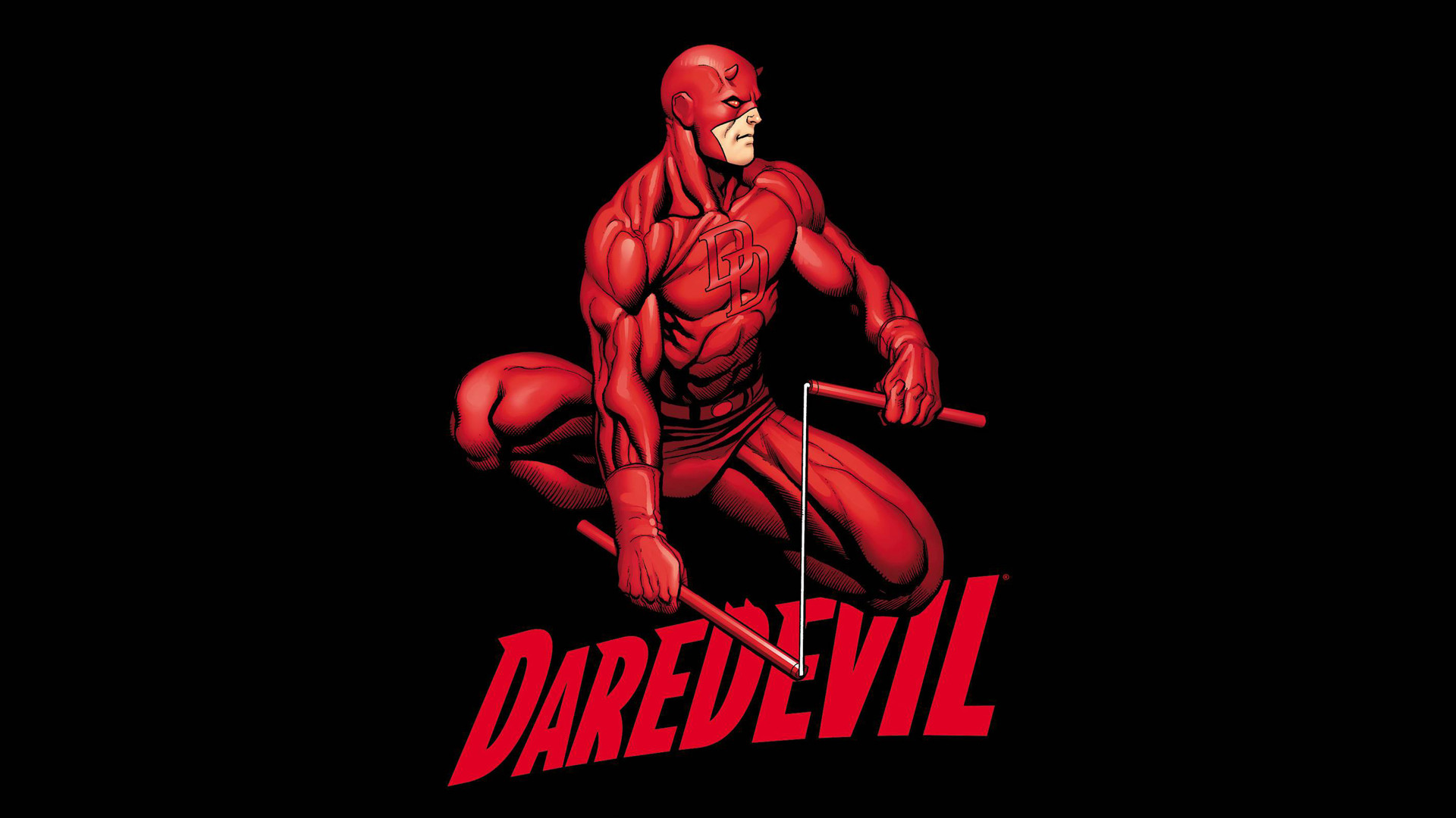 Daredevil, Marvel, Rosso, Sfondo nero, Full HD, wallpaper per PC