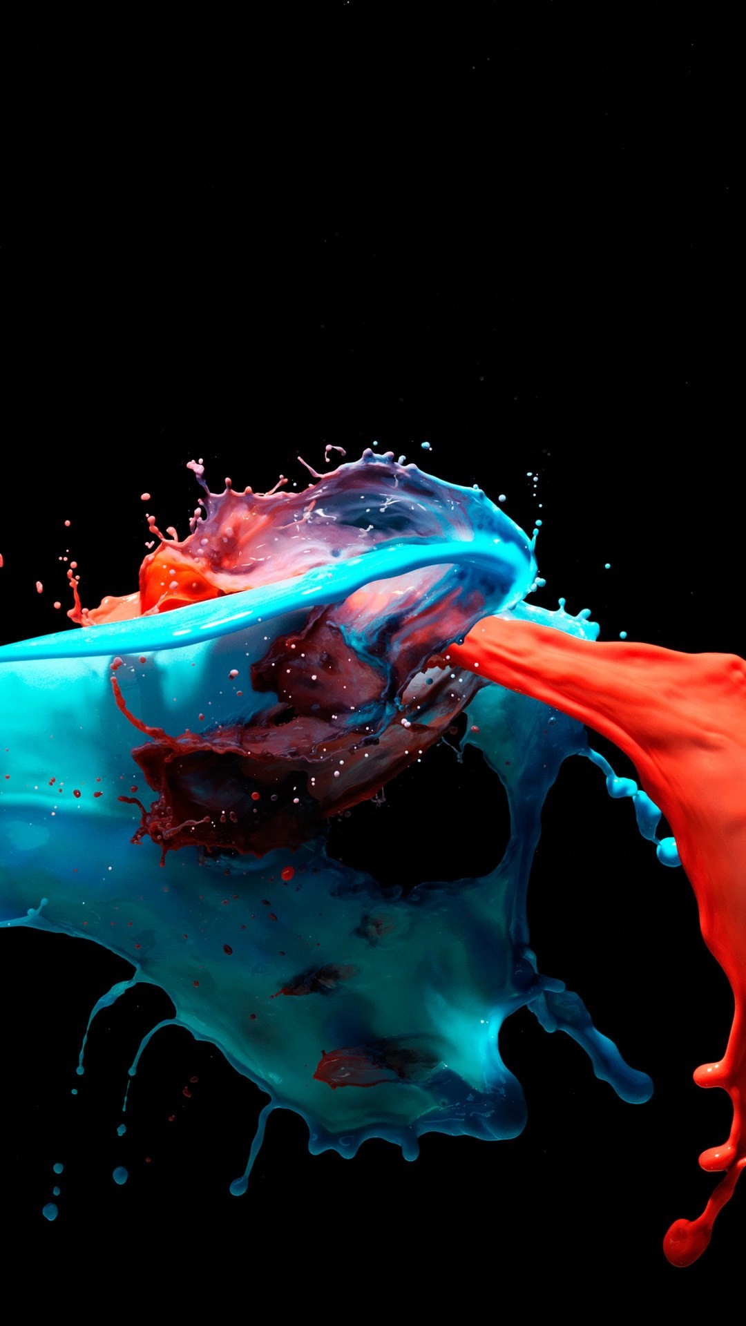 Schizzi di vernice, Liquido, Azzurro, Rosso, Sfondo nero, Full HD, schermata di blocco iPhone 7