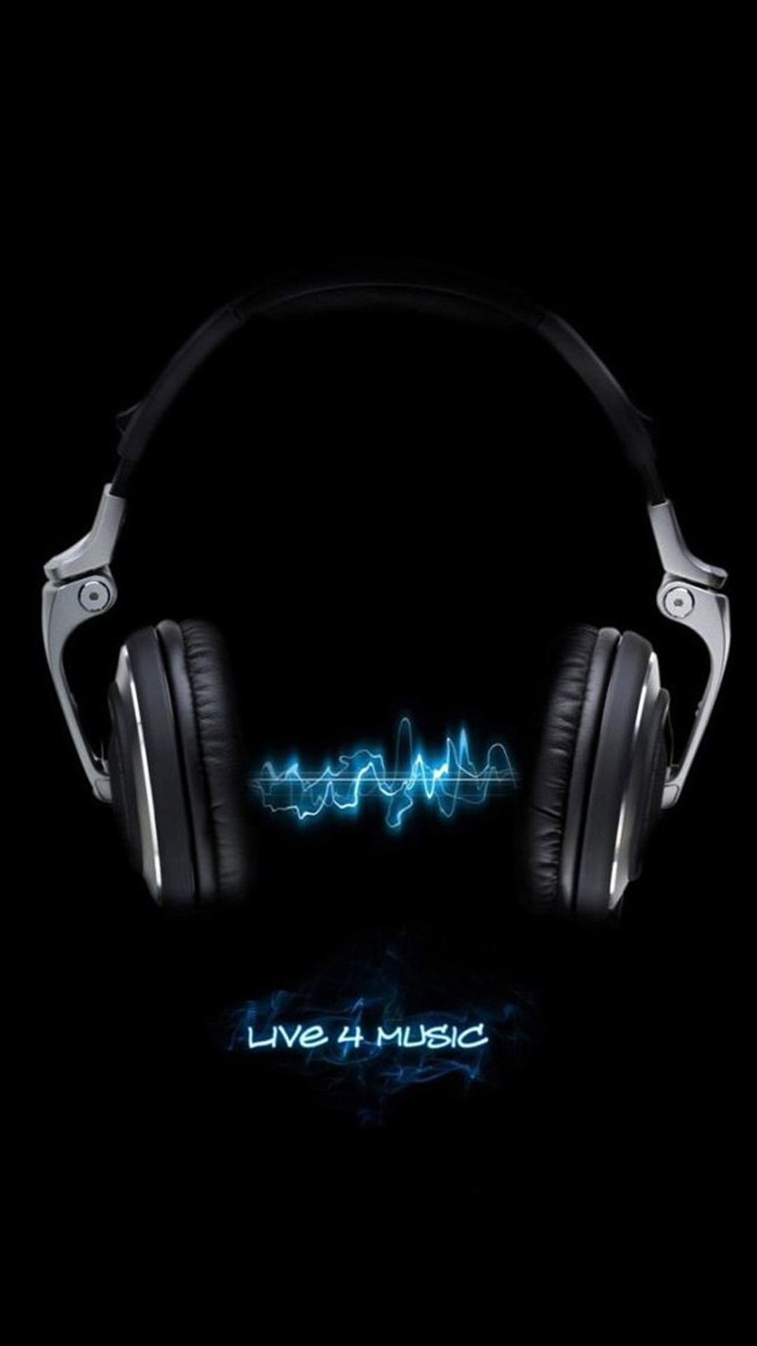 Cuffie, Live 4 Music, Onda sonora, Sfondo nero, Full HD, wallpaper per smartphone