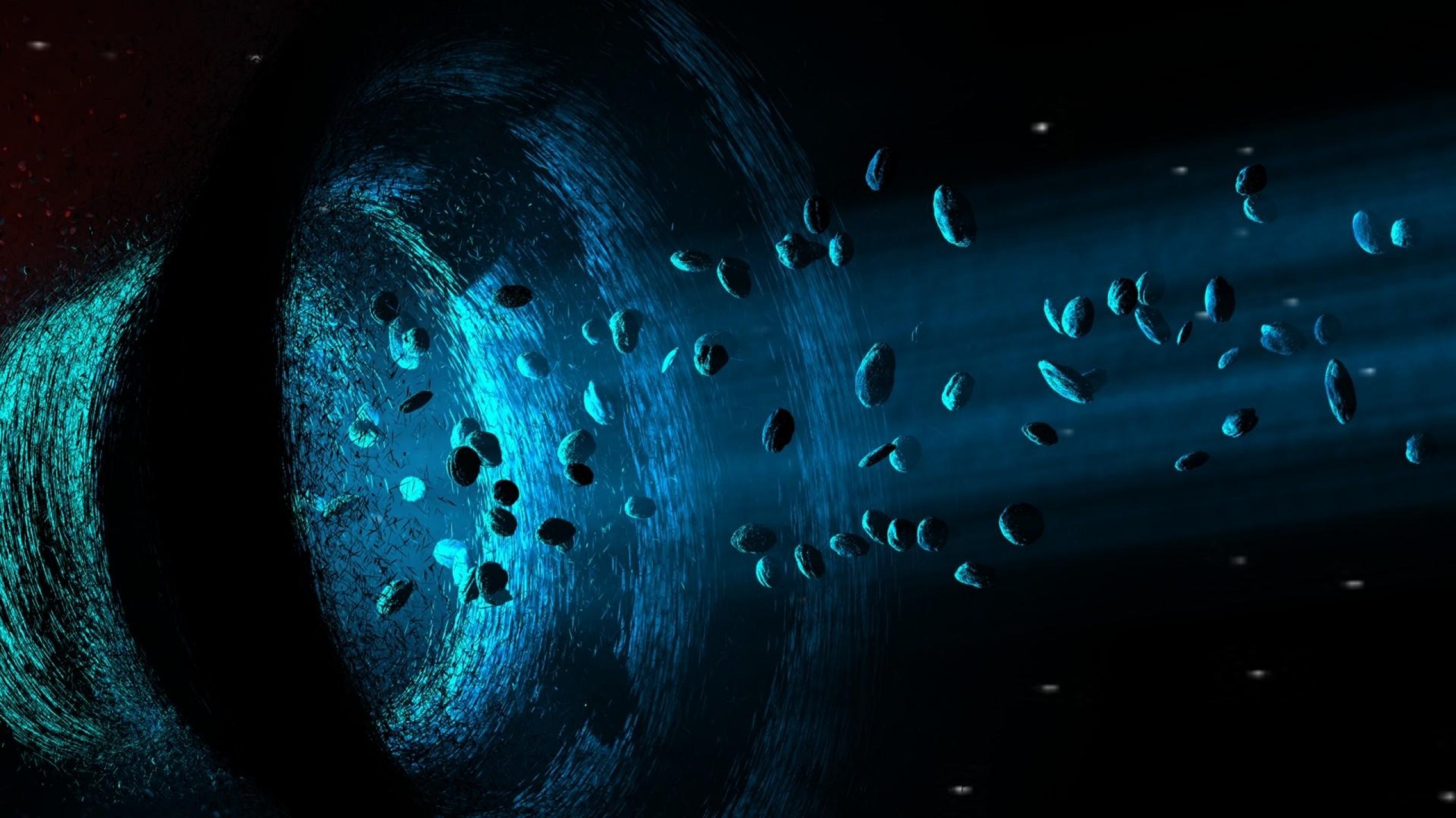 Buco nero, Asteroidi, Blu, Arte digitale, 2K, sfondo Windows 11