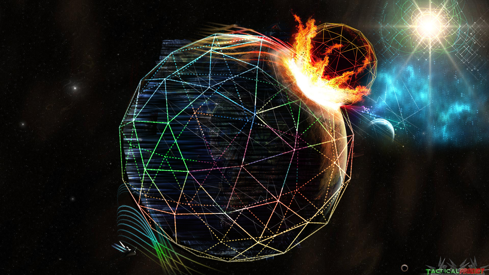 Sfera geometrica, Spazio, Fuoco, Astratto, Full HD 1080p, sfondo desktop