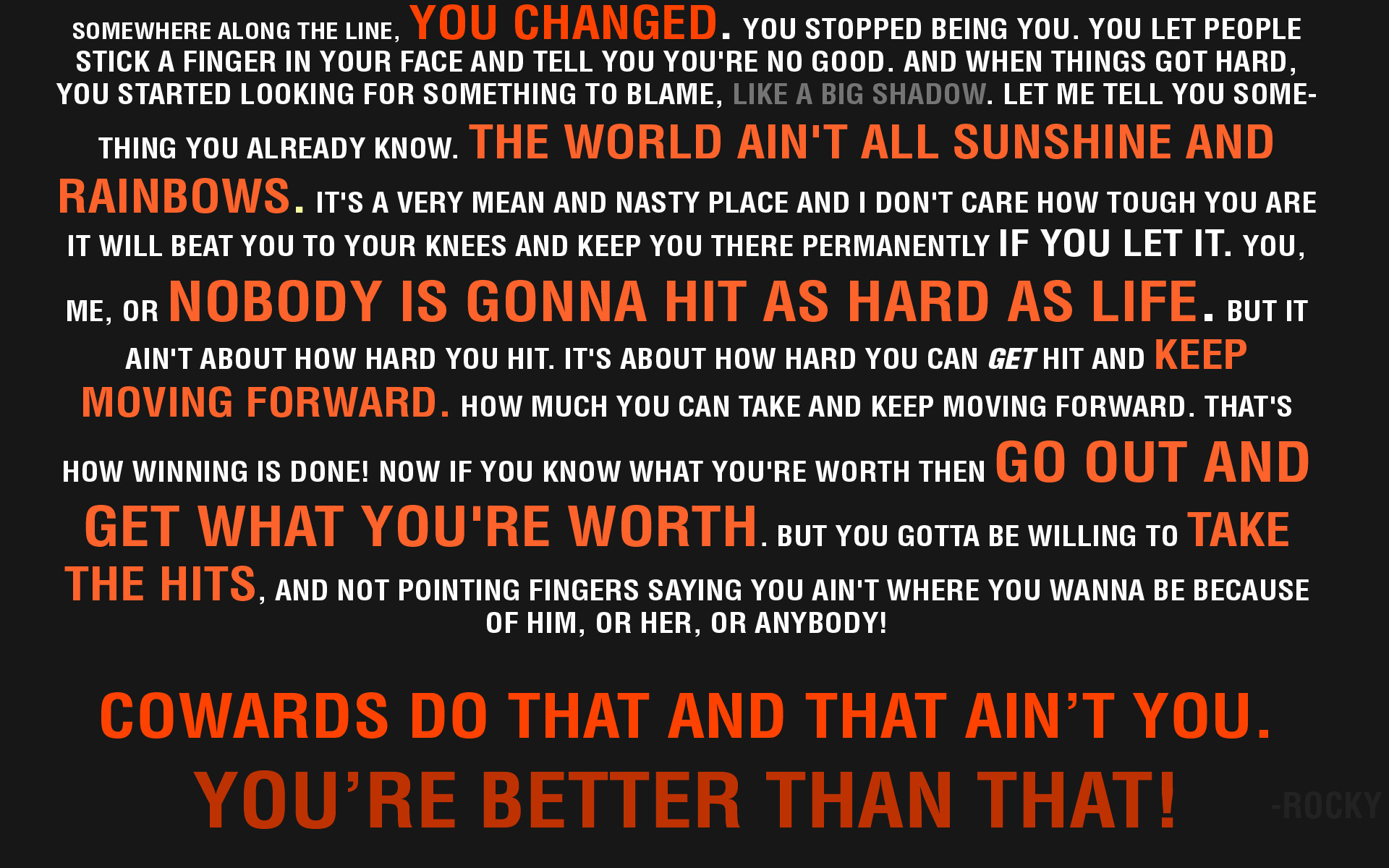 Rocky Balboa, Citazione, Tipografia, Arancione, 1920x1200, immagine di sfondo