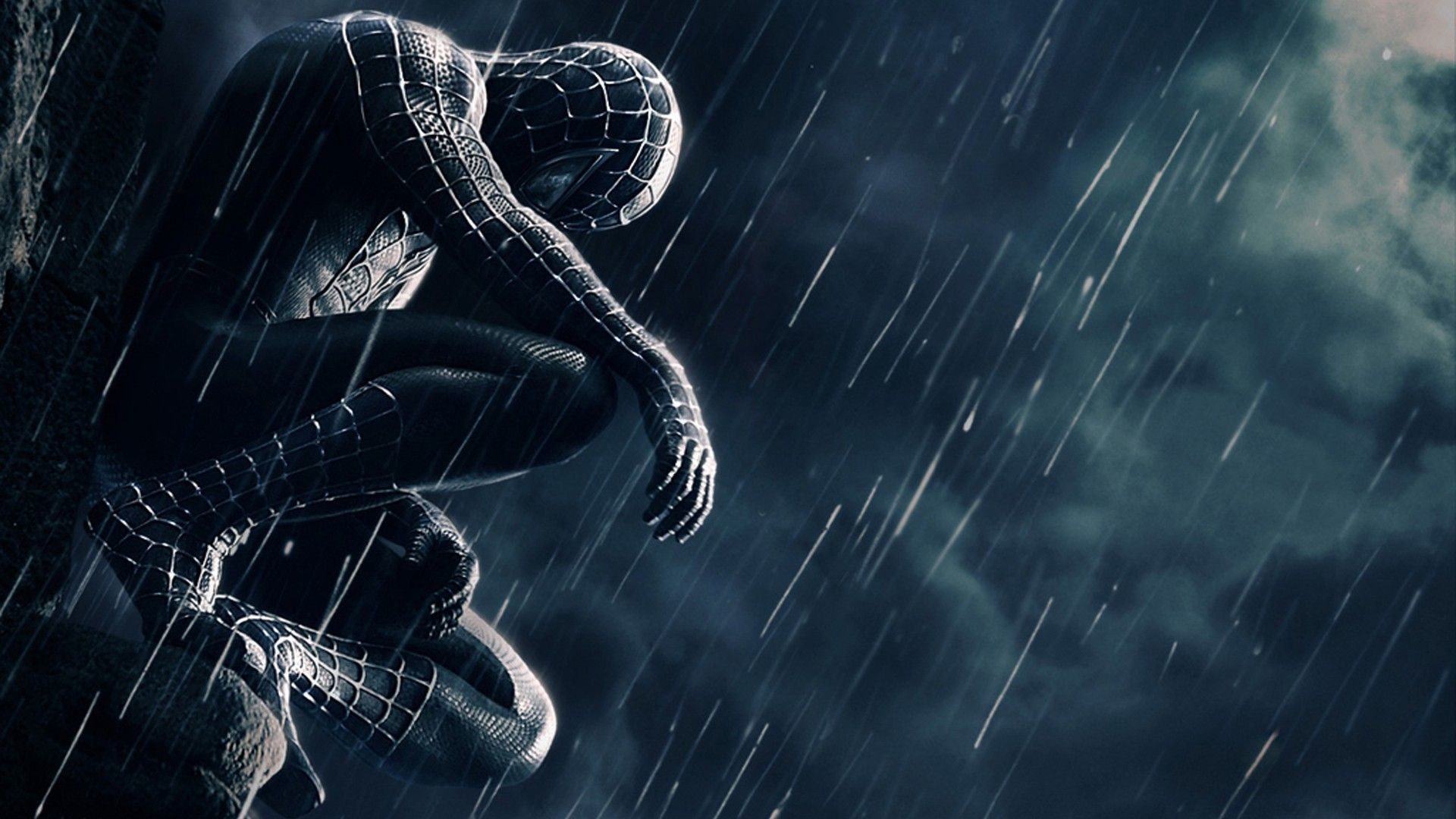 Spider-Man nero, Spider-Man 3, Pioggia, Simbionte, Full HD, sfondo Windows 11
