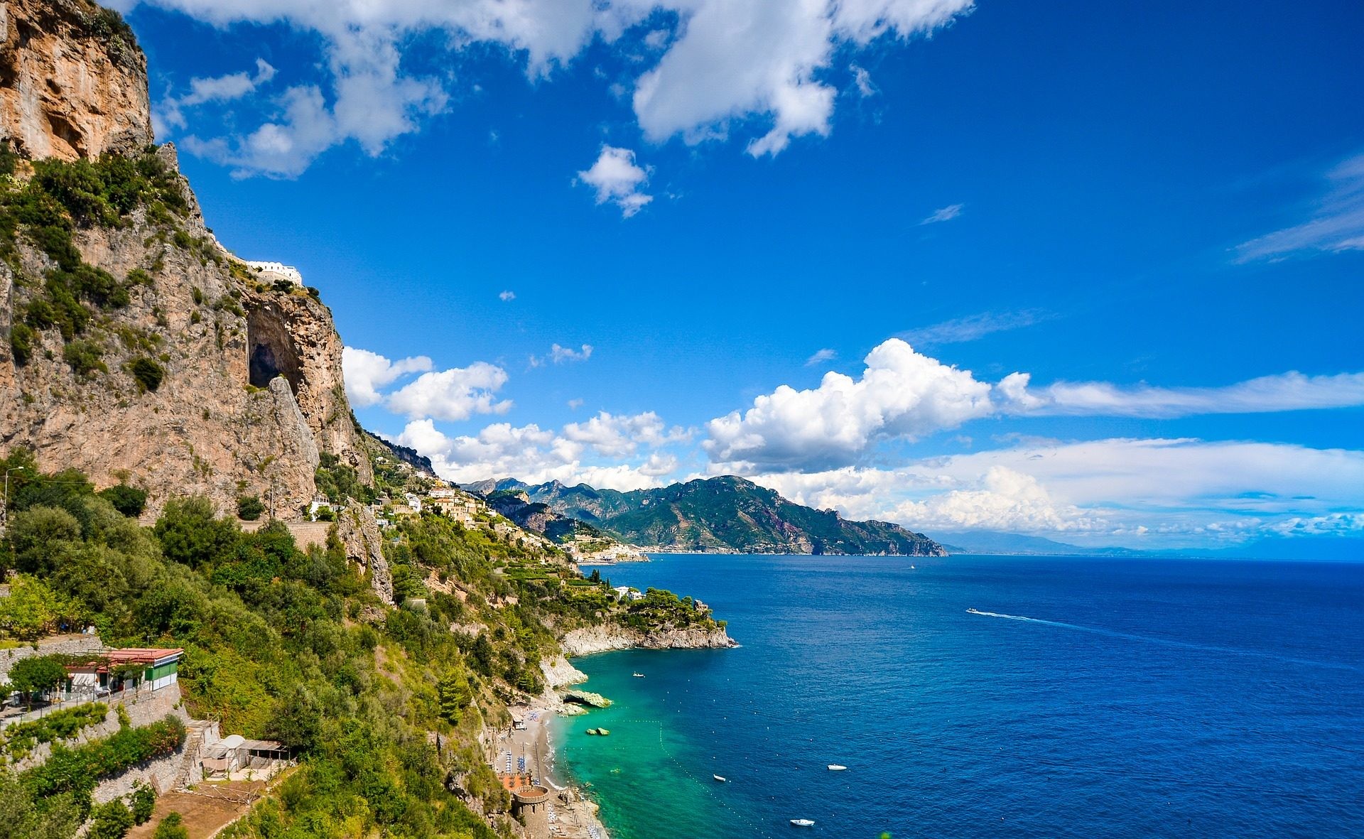 Costiera Amalfitana, Italia, Mare, Scogliera, Full HD, sfondo Windows 11