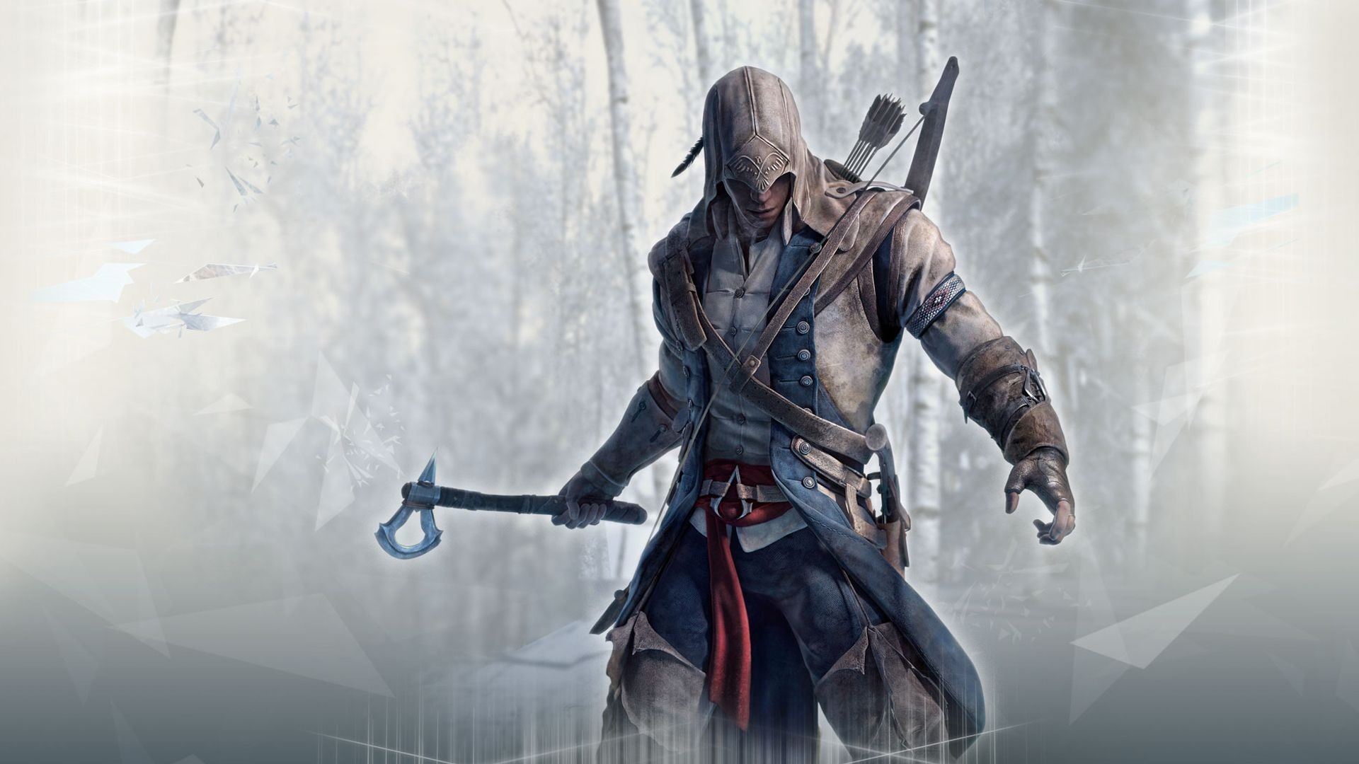Connor Kenway, Assassin's Creed III, Tomahawk, Foresta, Inverno, sfondo 1920x1080 per PC