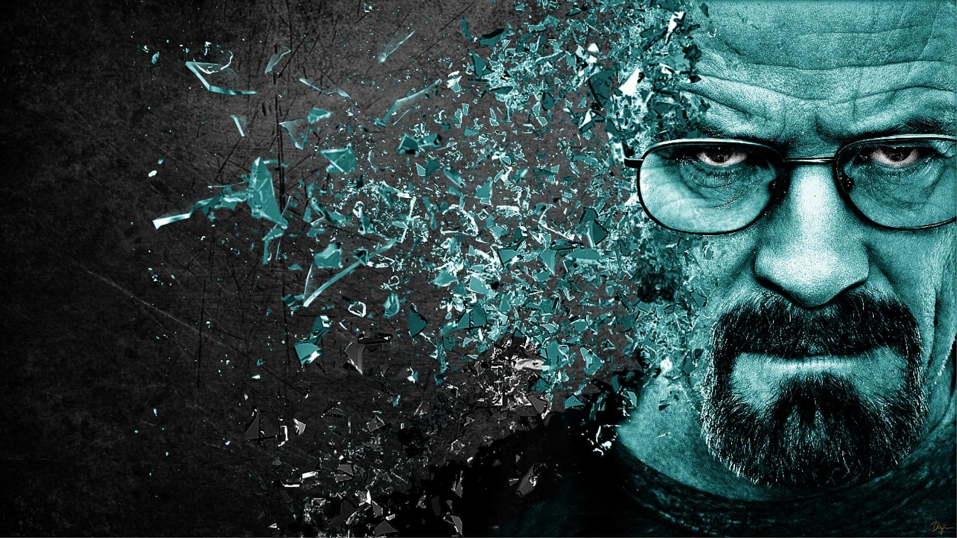 Walter White, Breaking Bad, Frammenti, Vetro rotto, Ciano, Full HD, wallpaper desktop