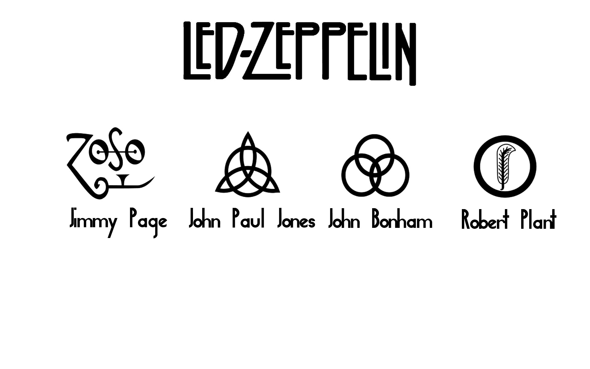 Led Zeppelin, Simboli Zoso, Jimmy Page, John Paul Jones, John Bonham, Robert Plant, Sfondo bianco, wallpaper desktop